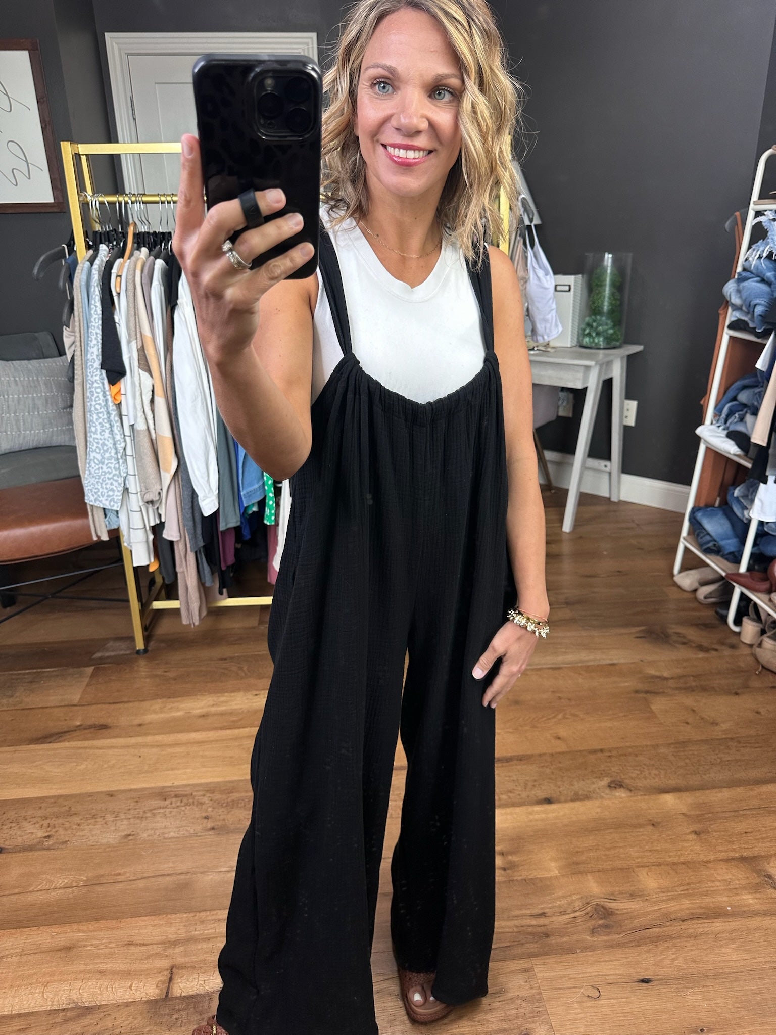 The Dakota Wide-Leg Overall Jumpsuit - Black-Jumpsuits-Bucketlist-Anna Kaytes Boutique, Women's Fashion Boutique in Grinnell, Iowa