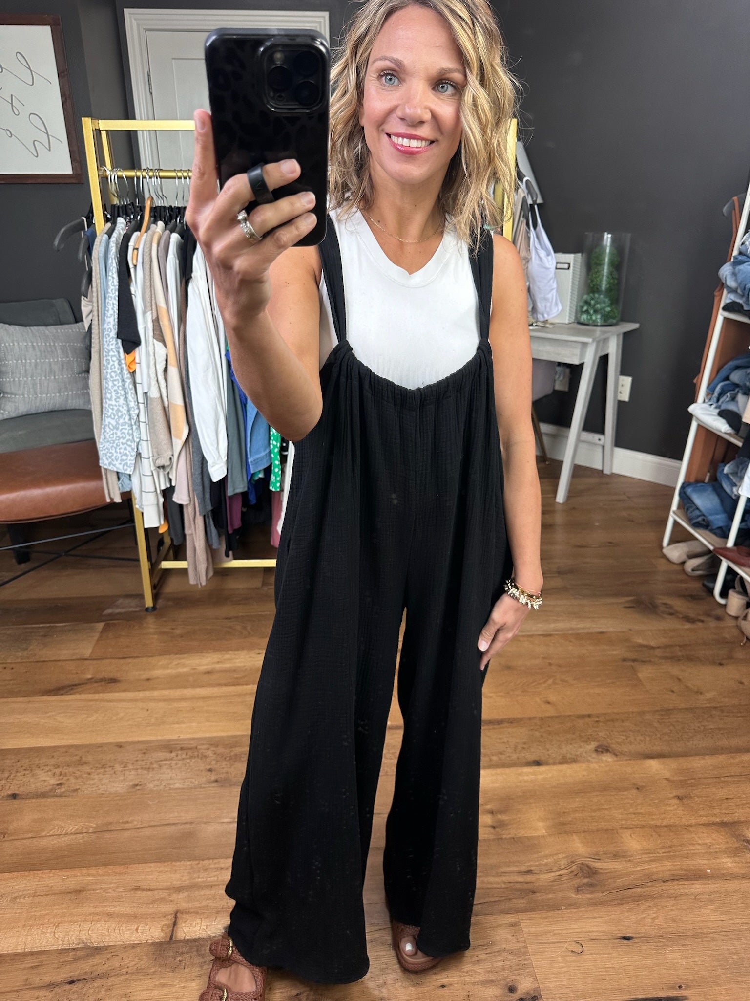 The Dakota Wide-Leg Overall Jumpsuit - Black-Jumpsuits-Bucketlist-Anna Kaytes Boutique, Women's Fashion Boutique in Grinnell, Iowa