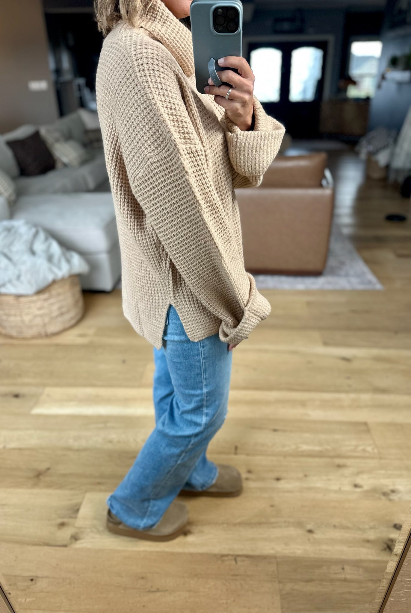 First Thing Oversized Turtle Neck Waffle Knit Sweater-Blu Ivy-Anna Kaytes Boutique, Women's Fashion Boutique in Grinnell, Iowa