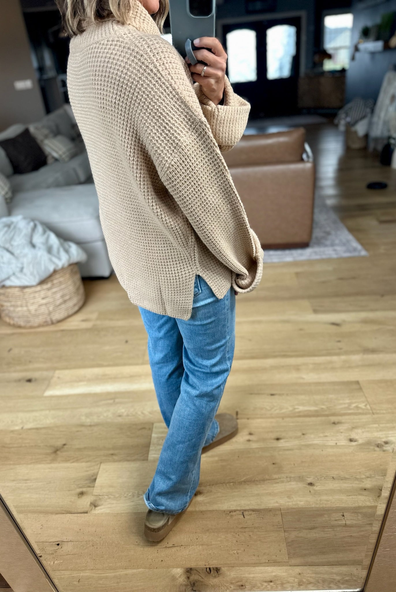 First Thing Oversized Turtle Neck Waffle Knit Sweater-Blu Ivy-Anna Kaytes Boutique, Women's Fashion Boutique in Grinnell, Iowa