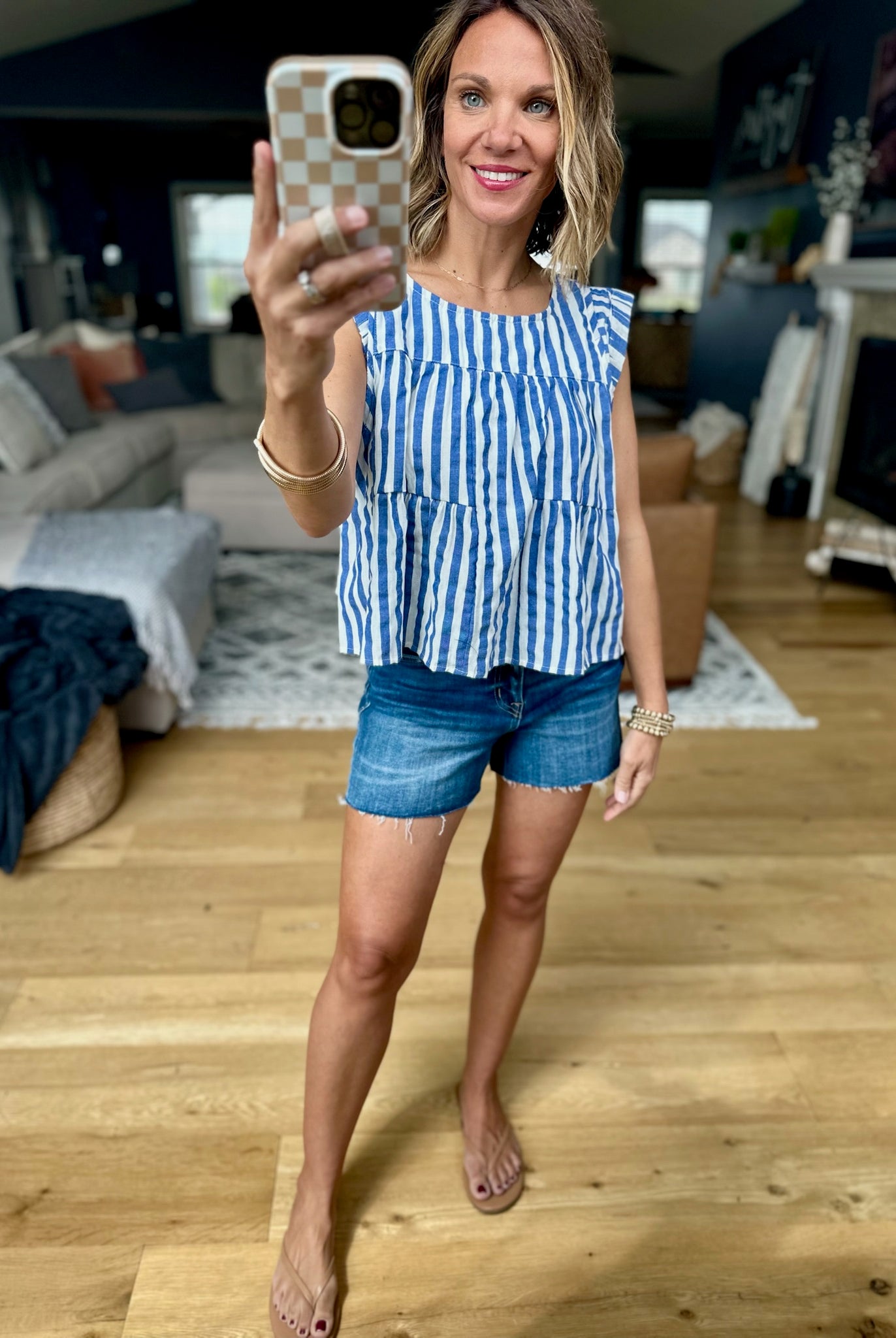 Free To Dream Striped Tiered Top - Blue-By Together-Anna Kaytes Boutique, Women's Fashion Boutique in Grinnell, Iowa