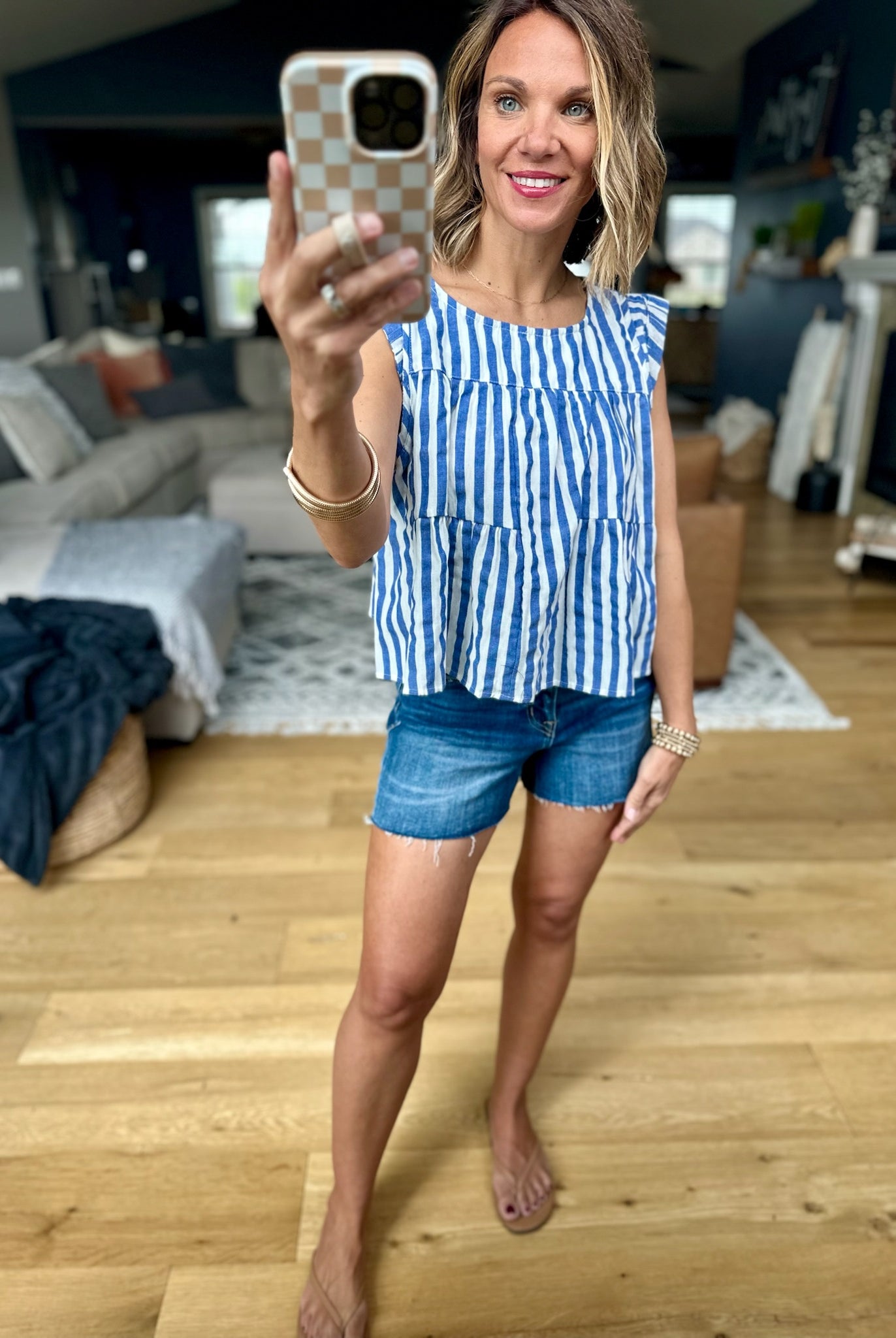 Free To Dream Striped Tiered Top - Blue-By Together-Anna Kaytes Boutique, Women's Fashion Boutique in Grinnell, Iowa