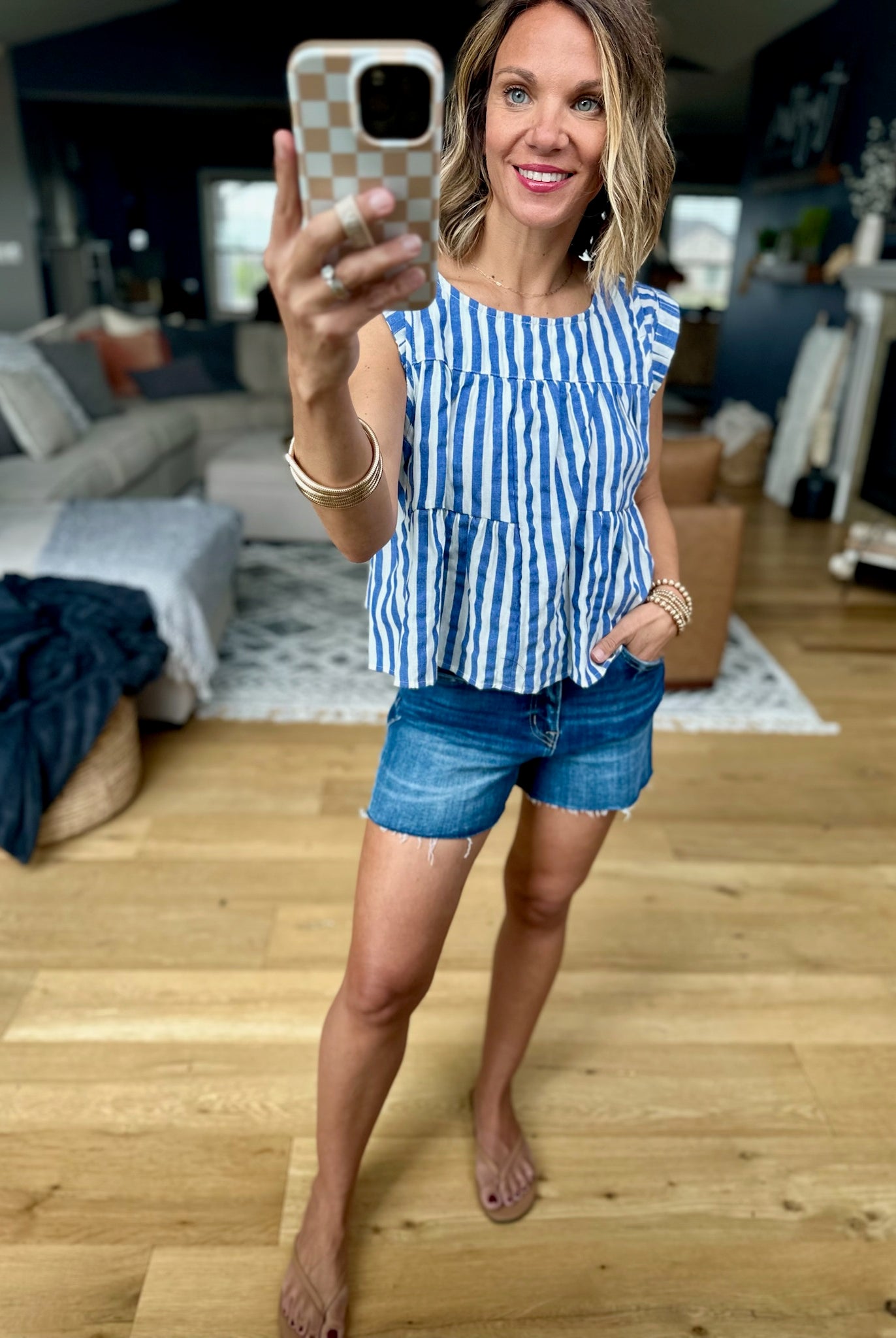 Free To Dream Striped Tiered Top - Blue-By Together-Anna Kaytes Boutique, Women's Fashion Boutique in Grinnell, Iowa