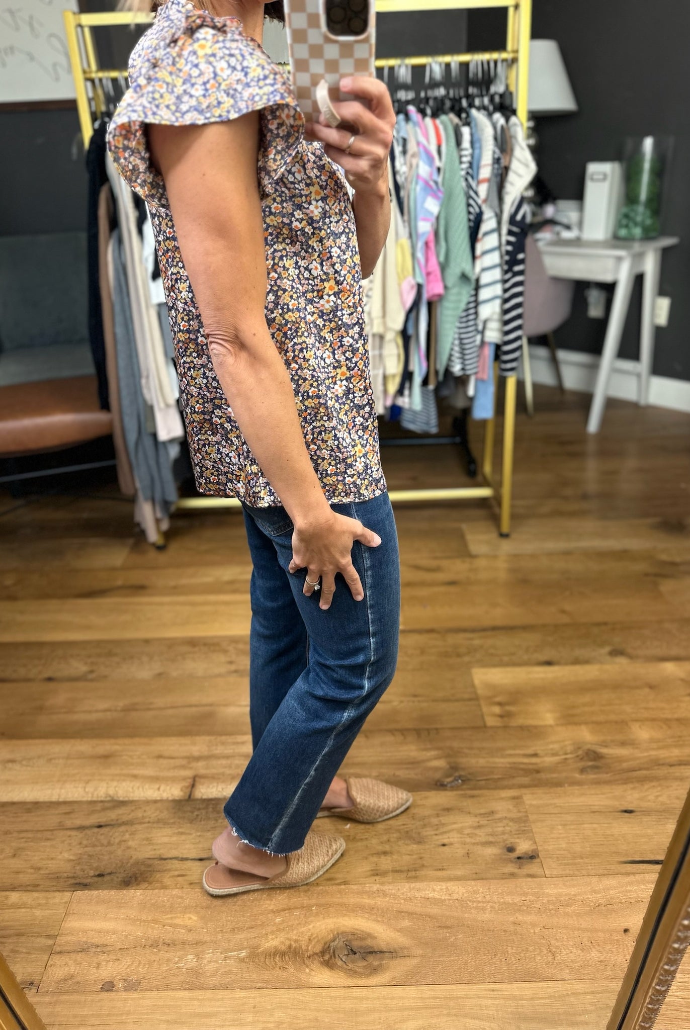 What Matters Floral Flutter Sleeve Top - Indigo-Skies Are Blue-Anna Kaytes Boutique, Women's Fashion Boutique in Grinnell, Iowa