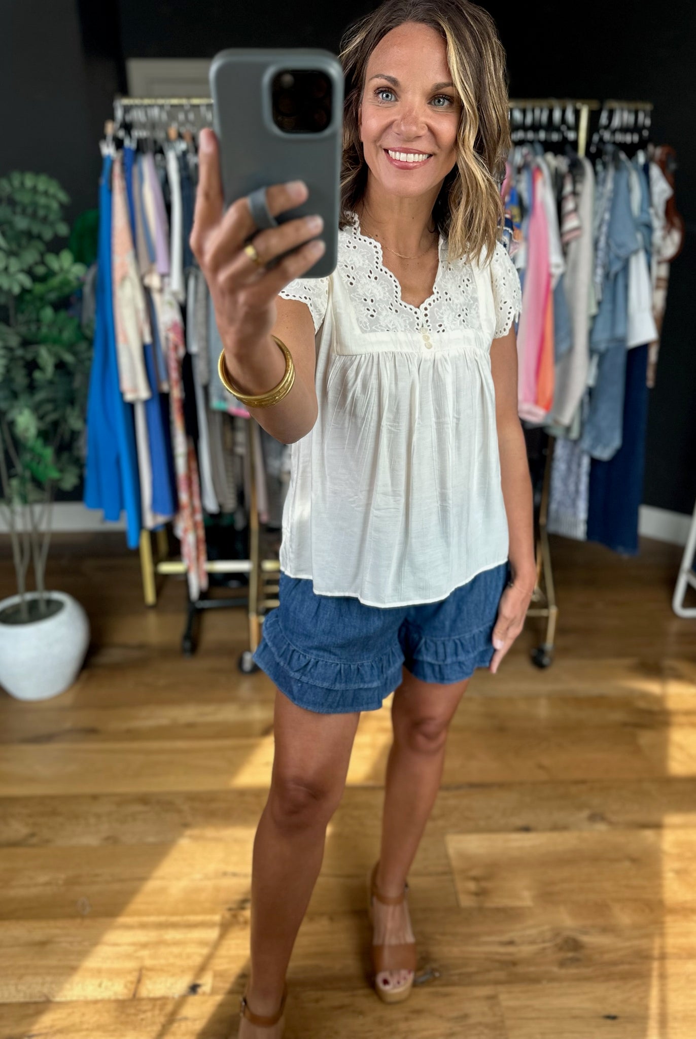 Sweeter Times Eyelet-Detail Top-Short Sleeves-Doe & Rae-Anna Kaytes Boutique, Women's Fashion Boutique in Grinnell, Iowa