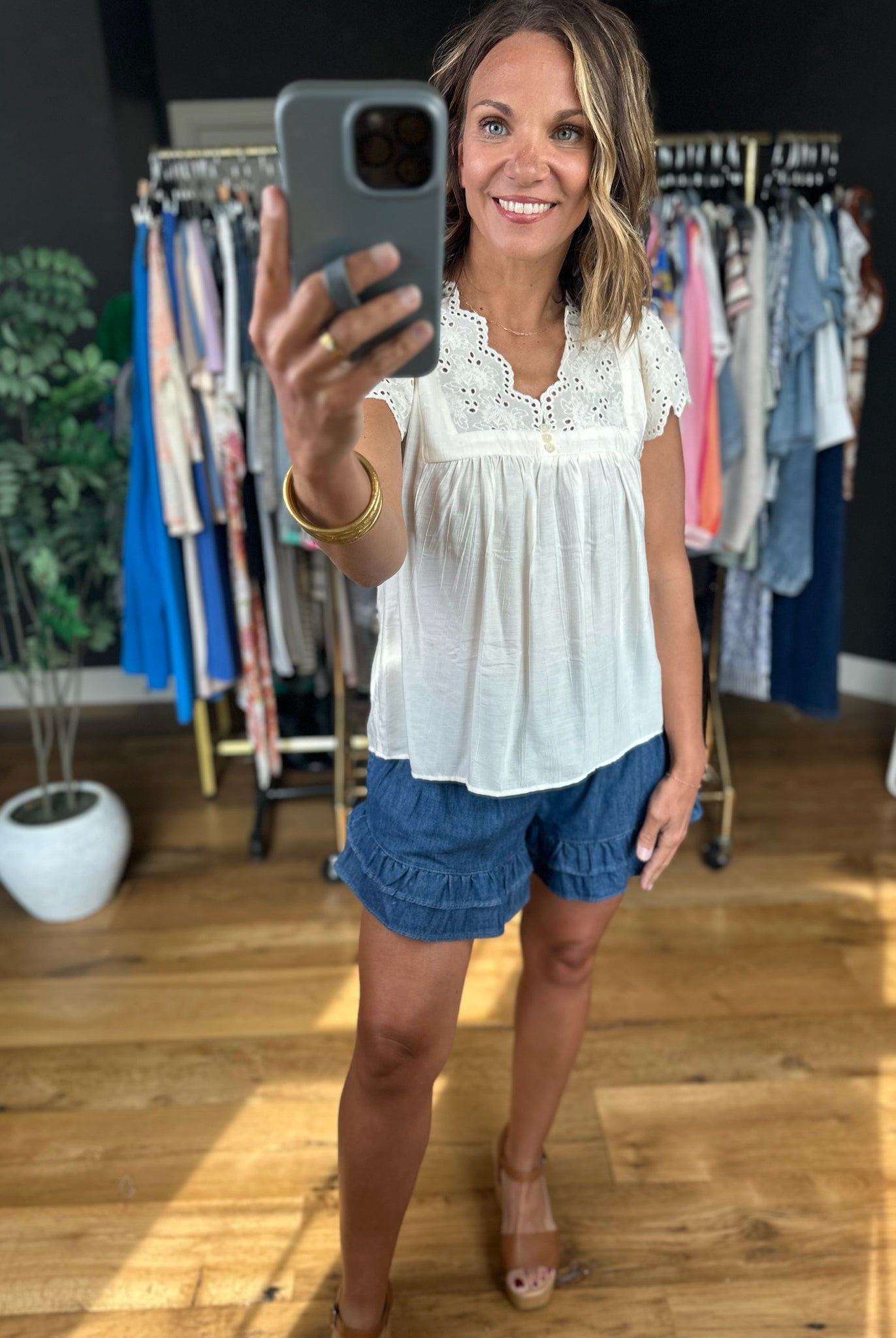 Sweeter Times Eyelet-Detail Top-Short Sleeves-Doe & Rae-Anna Kaytes Boutique, Women's Fashion Boutique in Grinnell, Iowa