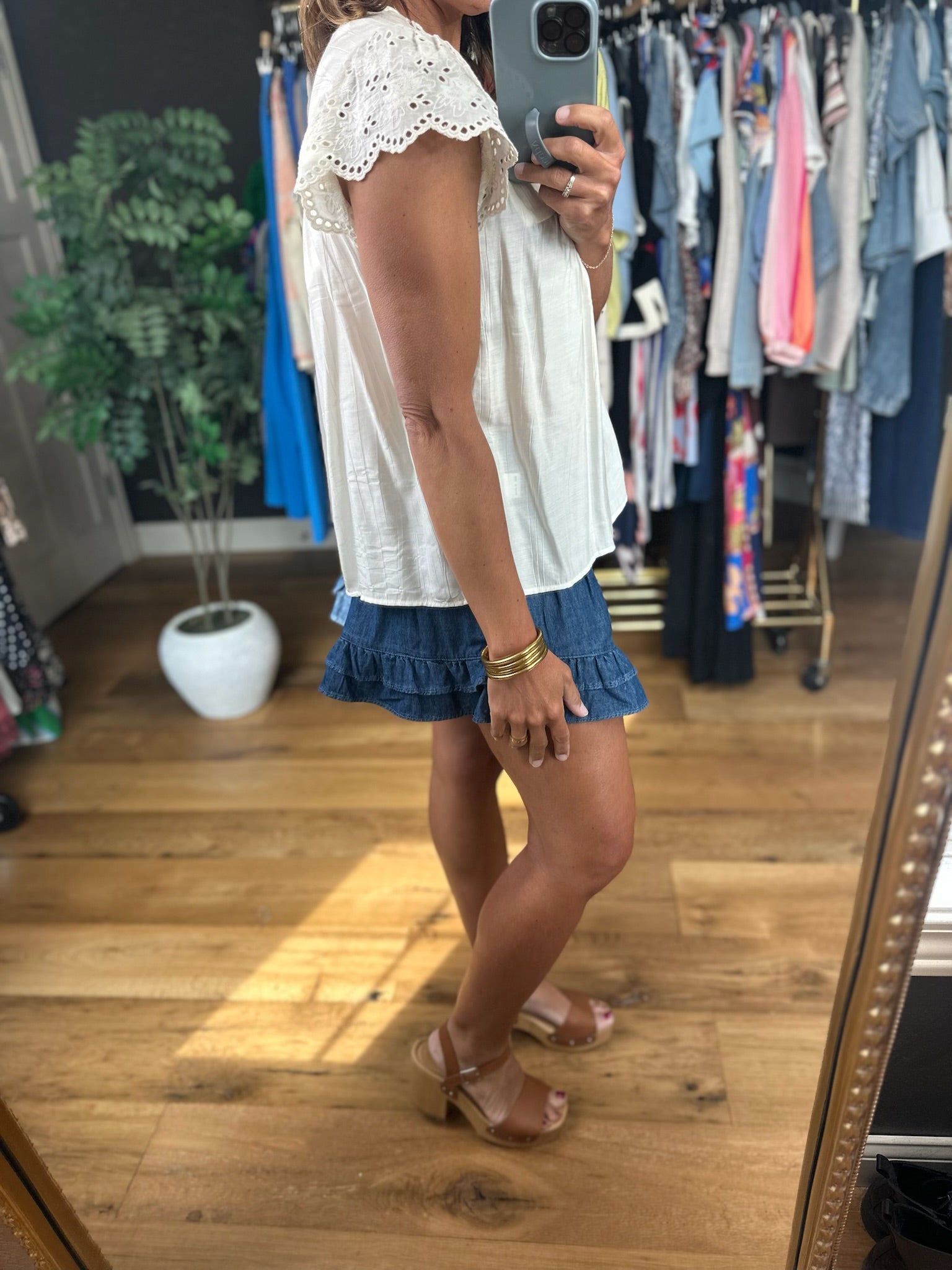 Sweeter Times Eyelet-Detail Top-Short Sleeves-Doe & Rae-Anna Kaytes Boutique, Women's Fashion Boutique in Grinnell, Iowa