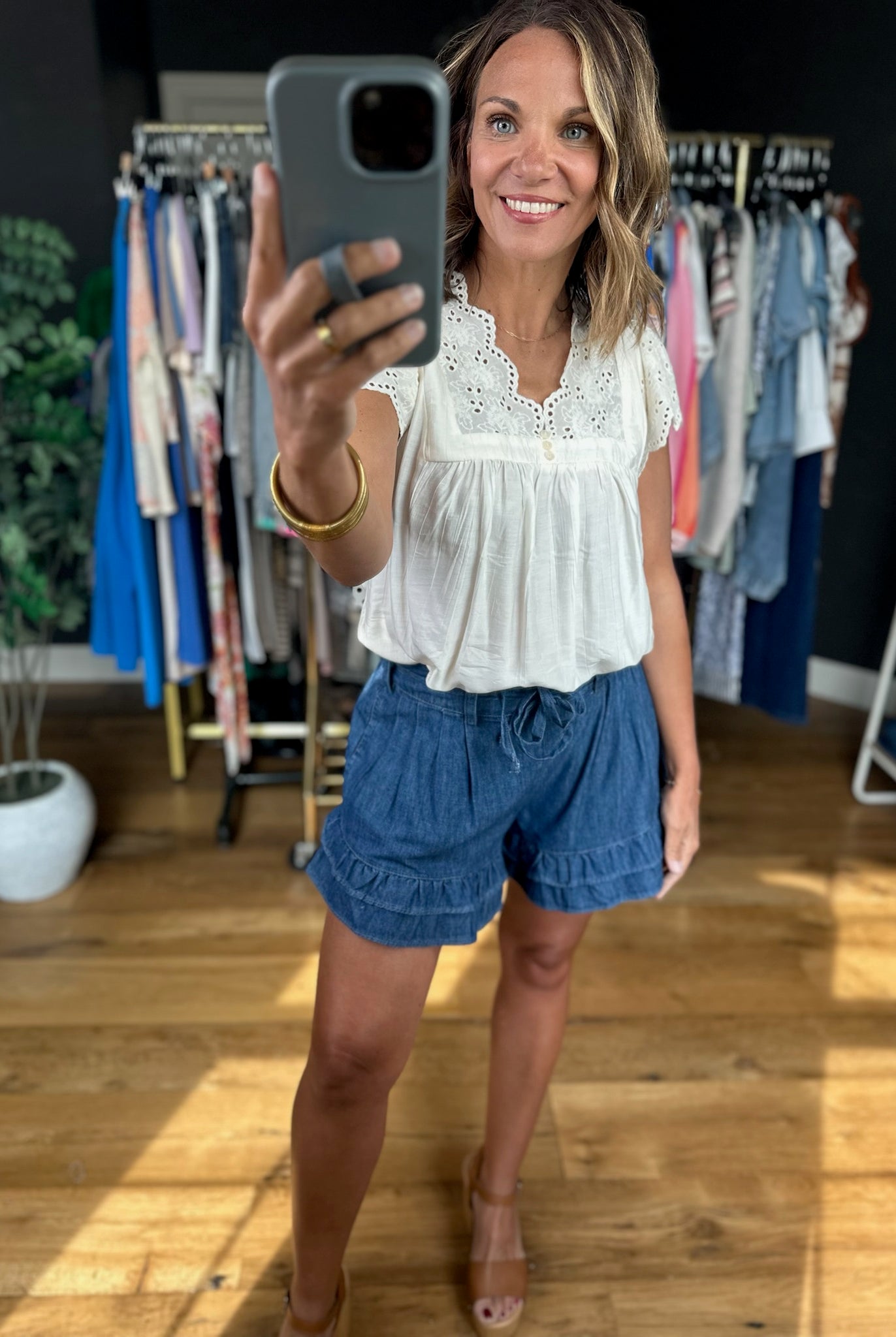 Sweeter Times Eyelet-Detail Top-Short Sleeves-Doe & Rae-Anna Kaytes Boutique, Women's Fashion Boutique in Grinnell, Iowa