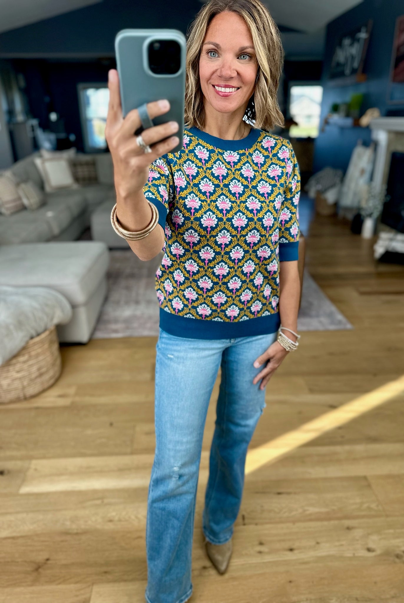 Into Dusk Peacock Knit Top-& Merci-Anna Kaytes Boutique, Women's Fashion Boutique in Grinnell, Iowa