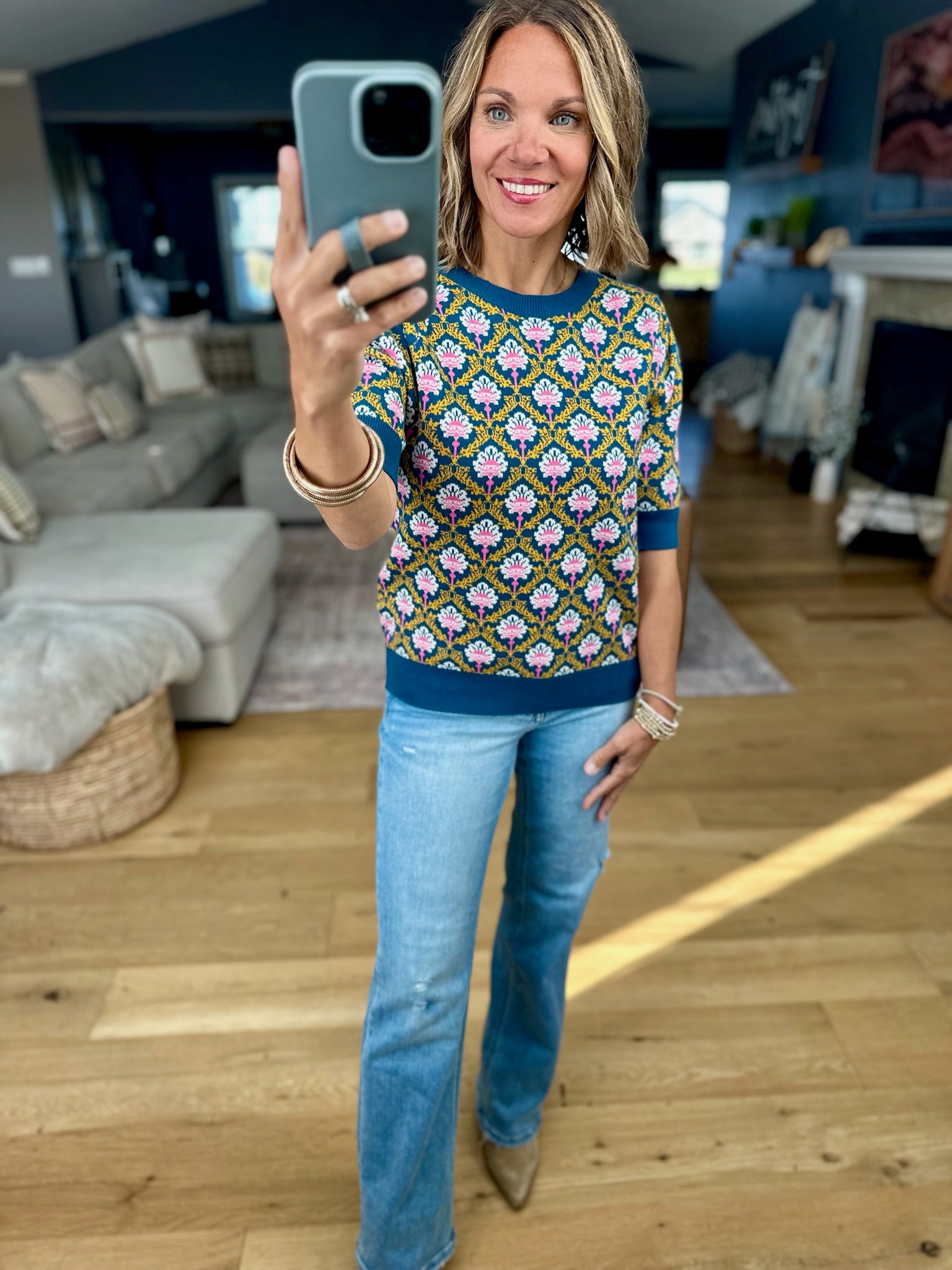 Into Dusk Peacock Knit Top-& Merci-Anna Kaytes Boutique, Women's Fashion Boutique in Grinnell, Iowa