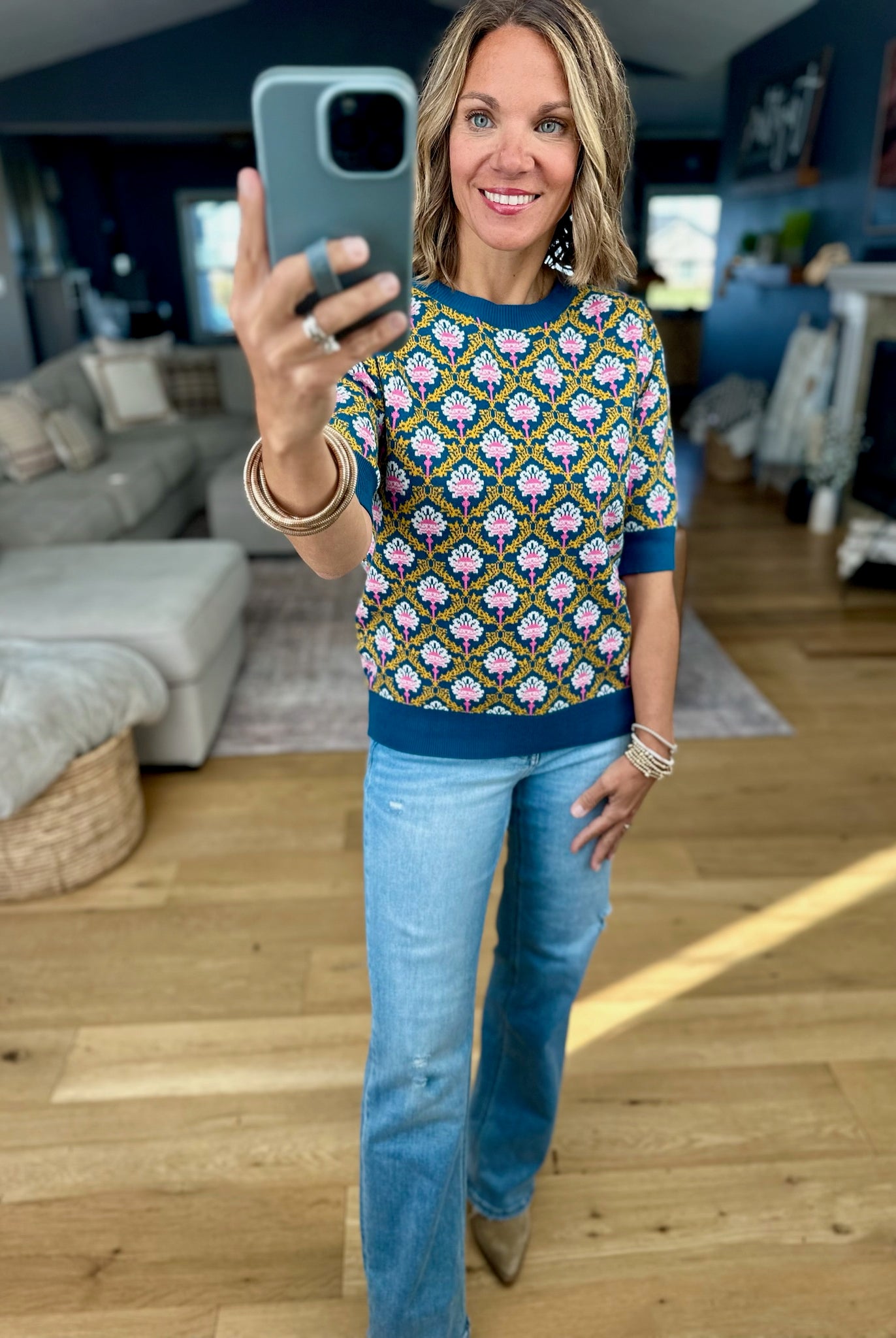 Into Dusk Peacock Knit Top-& Merci-Anna Kaytes Boutique, Women's Fashion Boutique in Grinnell, Iowa