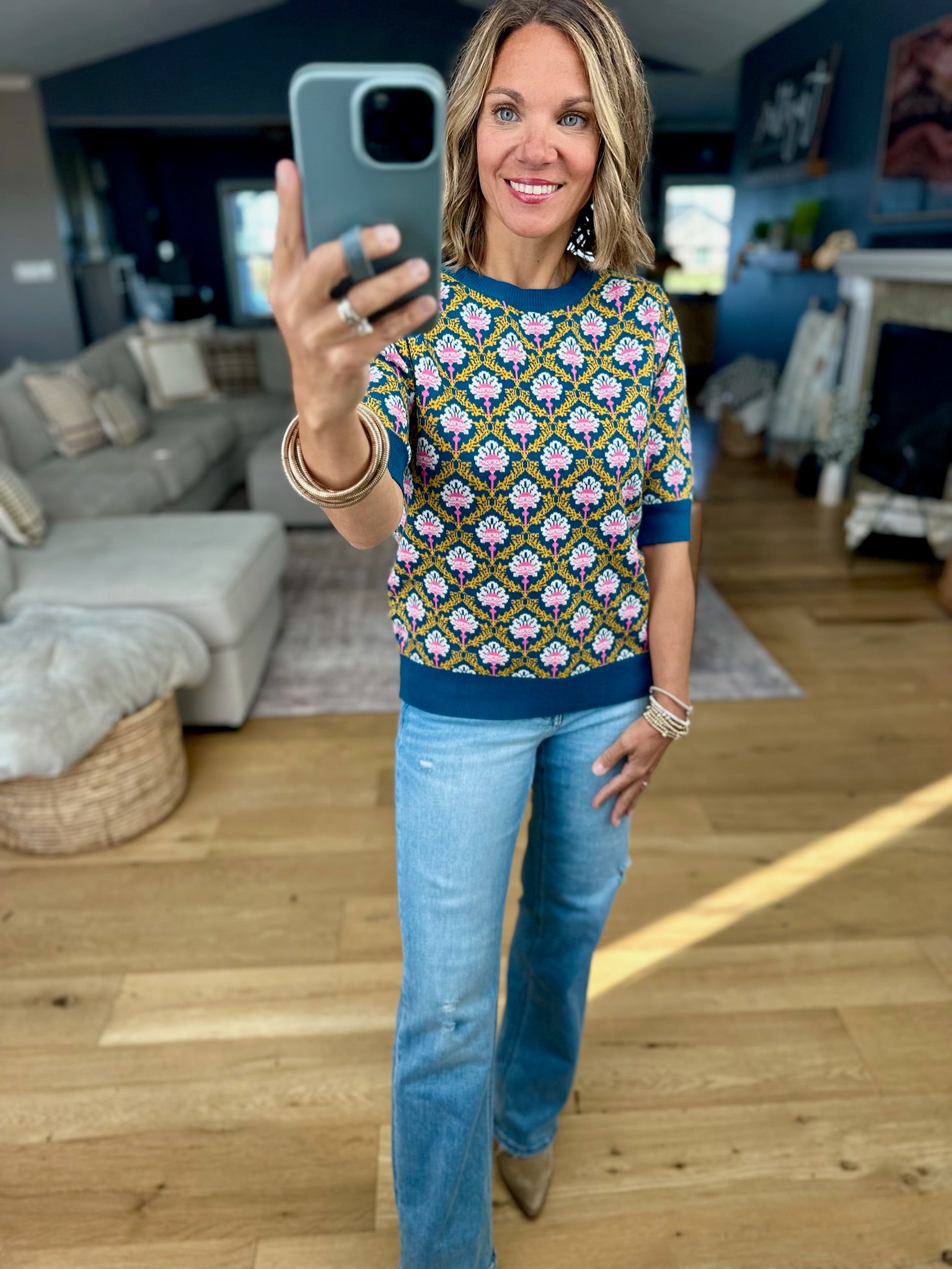 Into Dusk Peacock Knit Top-& Merci-Anna Kaytes Boutique, Women's Fashion Boutique in Grinnell, Iowa