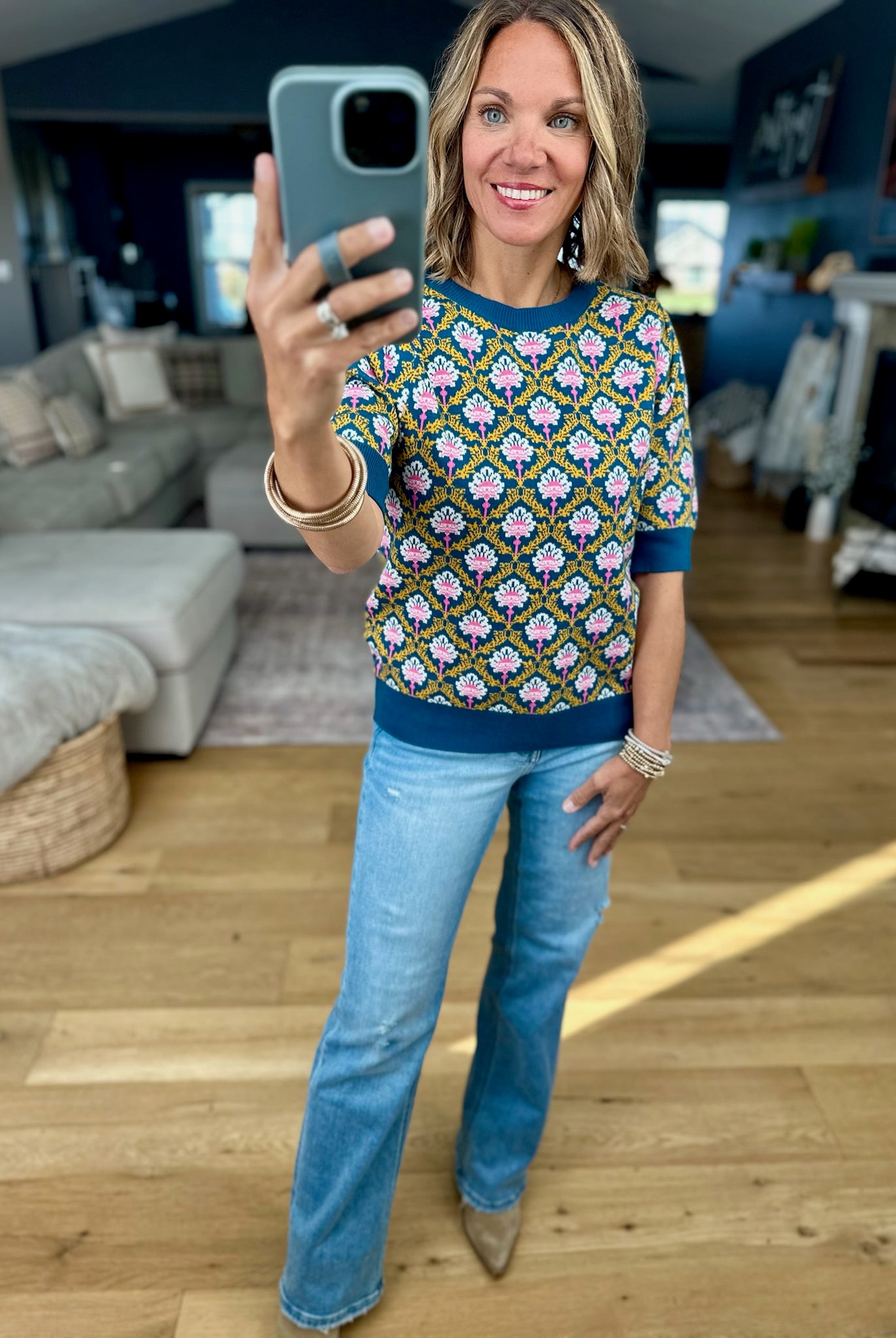 Into Dusk Peacock Knit Top-& Merci-Anna Kaytes Boutique, Women's Fashion Boutique in Grinnell, Iowa
