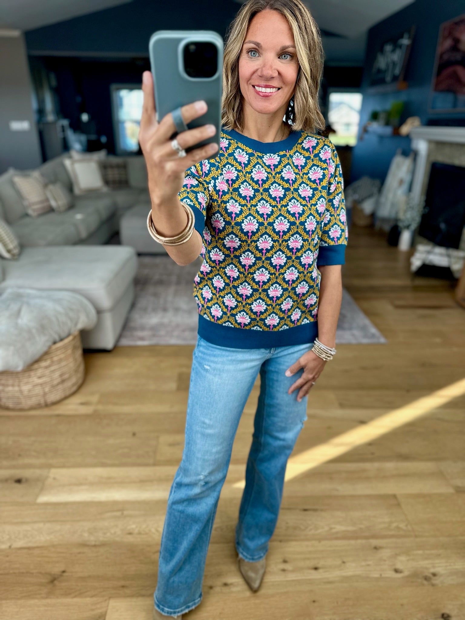 Into Dusk Peacock Knit Top-& Merci-Anna Kaytes Boutique, Women's Fashion Boutique in Grinnell, Iowa