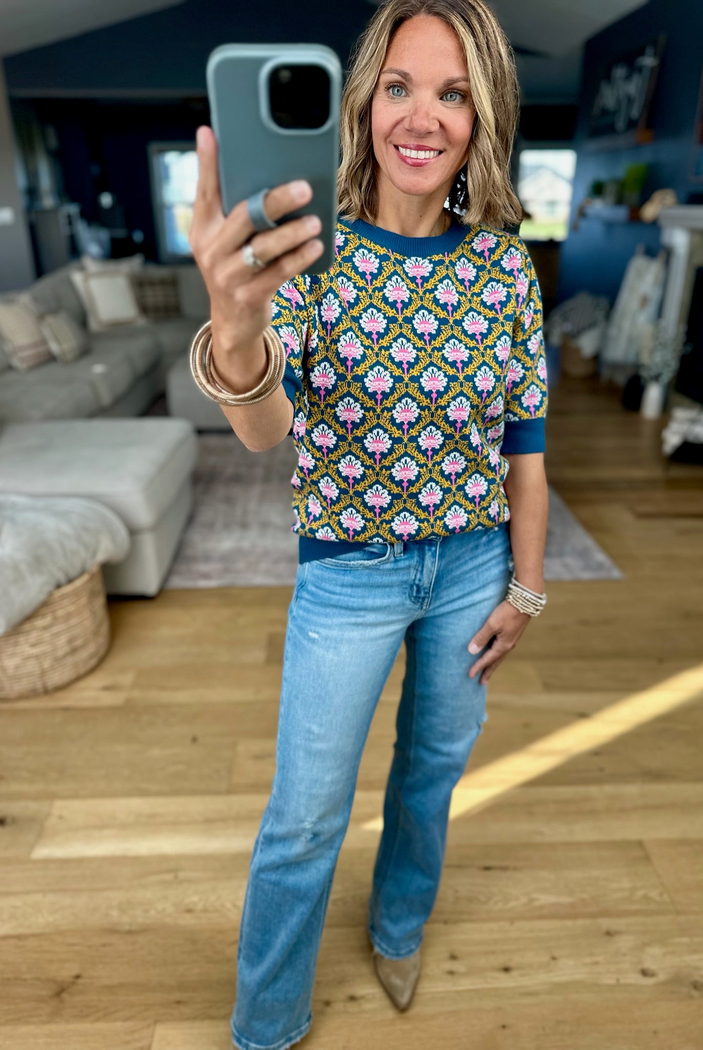 Into Dusk Peacock Knit Top-& Merci-Anna Kaytes Boutique, Women's Fashion Boutique in Grinnell, Iowa