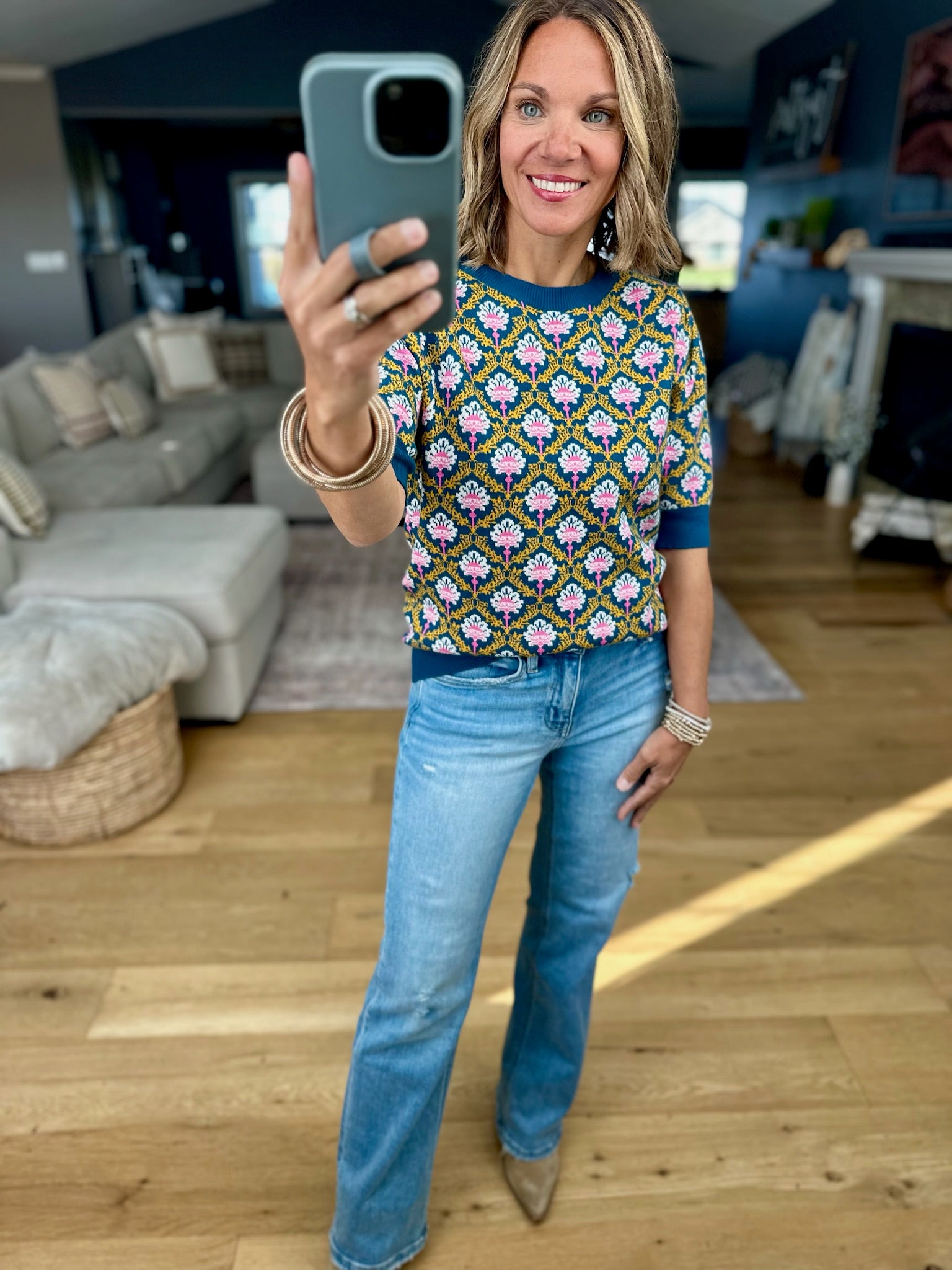 Into Dusk Peacock Knit Top-& Merci-Anna Kaytes Boutique, Women's Fashion Boutique in Grinnell, Iowa