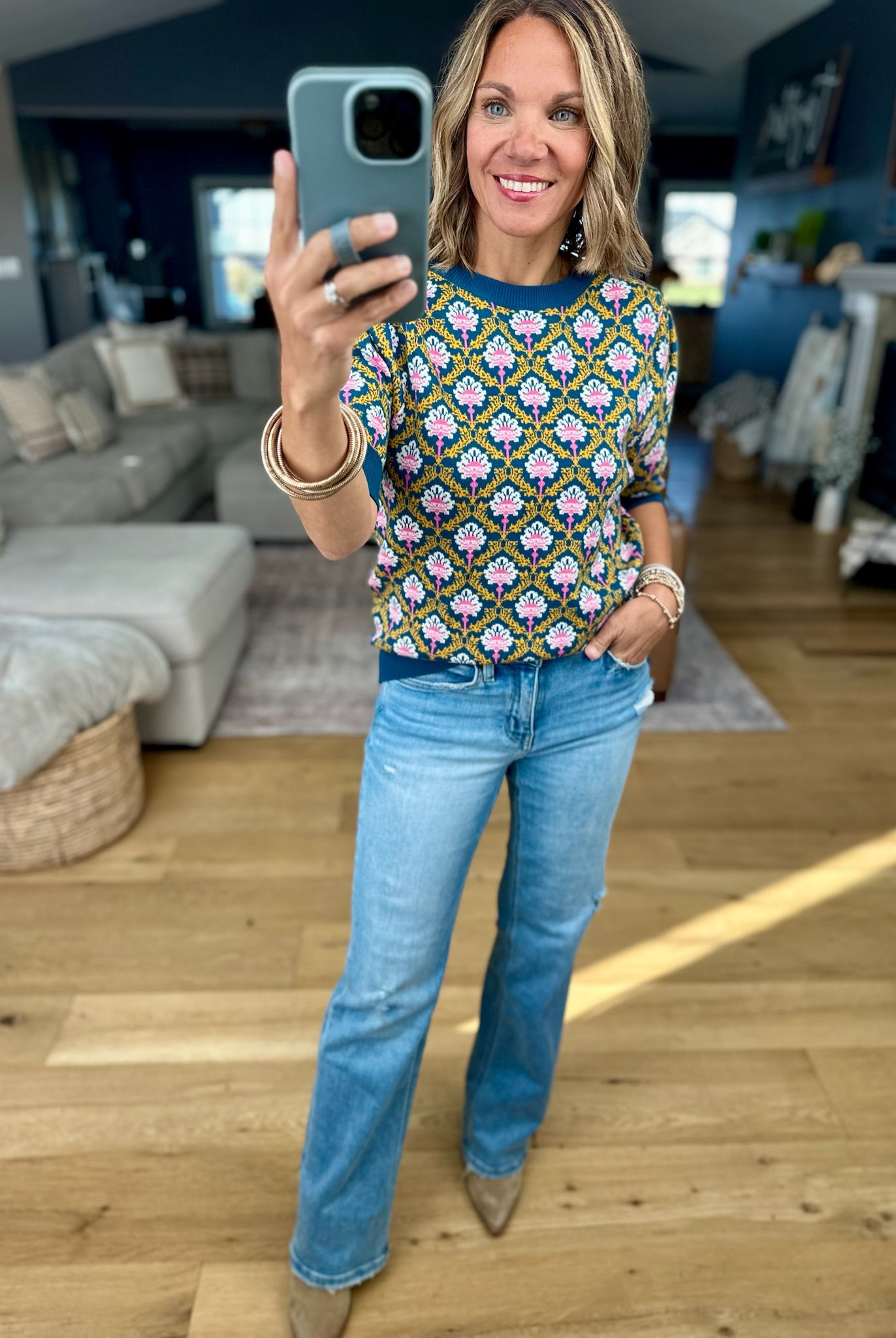 Into Dusk Peacock Knit Top-& Merci-Anna Kaytes Boutique, Women's Fashion Boutique in Grinnell, Iowa
