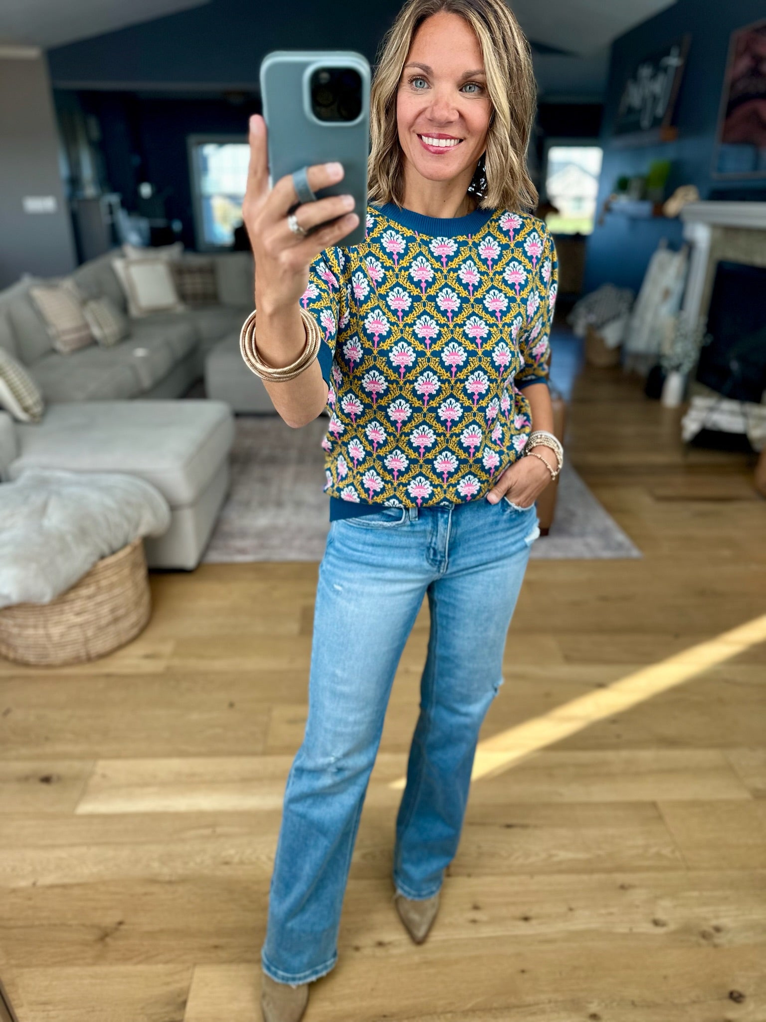 Into Dusk Peacock Knit Top-& Merci-Anna Kaytes Boutique, Women's Fashion Boutique in Grinnell, Iowa