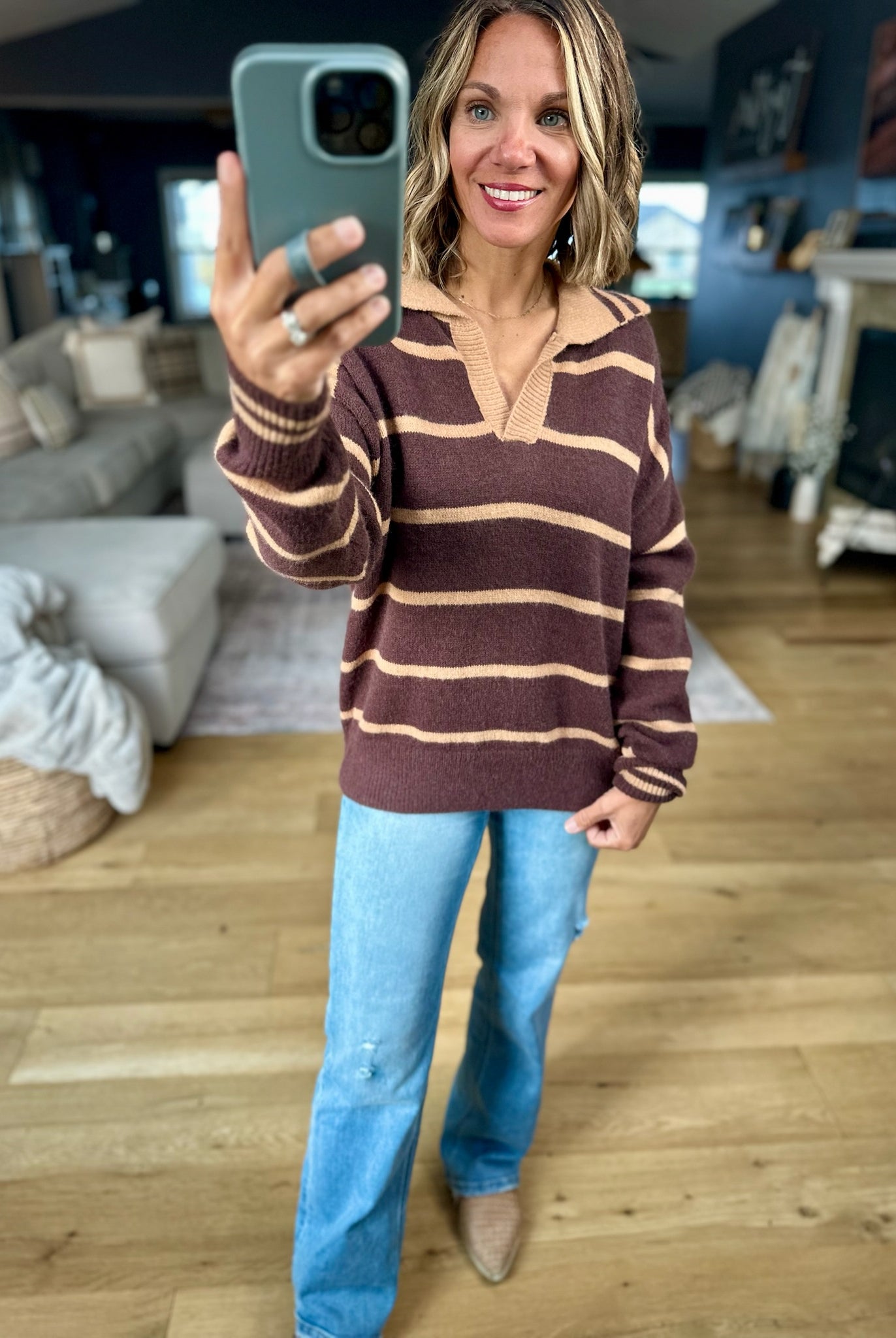 One Or The Other Striped Collared Sweater-& Merci-Anna Kaytes Boutique, Women's Fashion Boutique in Grinnell, Iowa