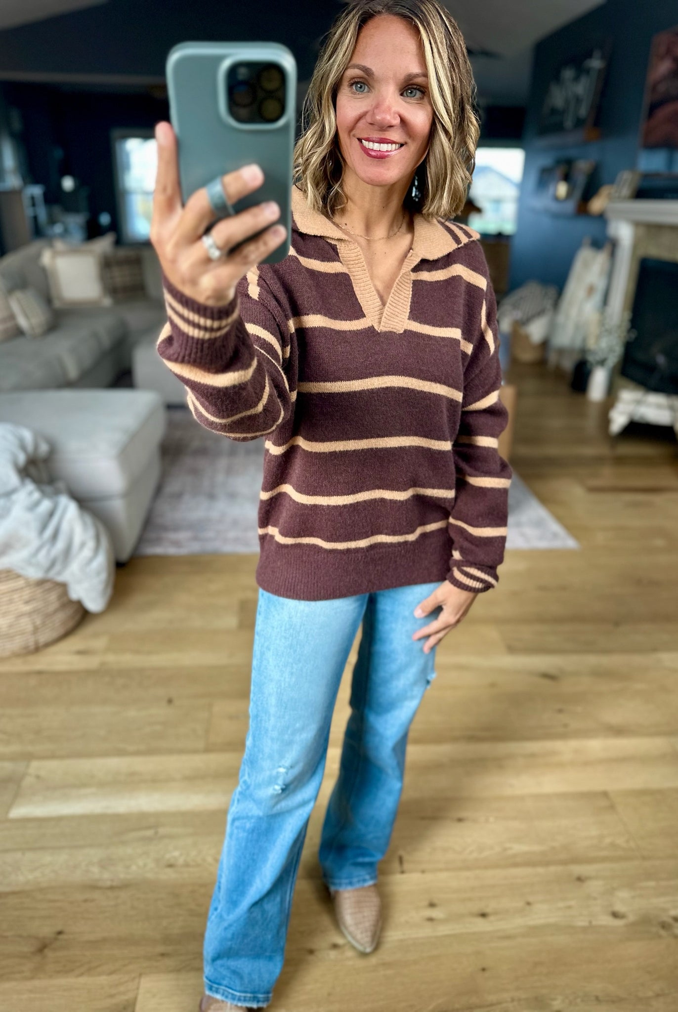 One Or The Other Striped Collared Sweater-& Merci-Anna Kaytes Boutique, Women's Fashion Boutique in Grinnell, Iowa