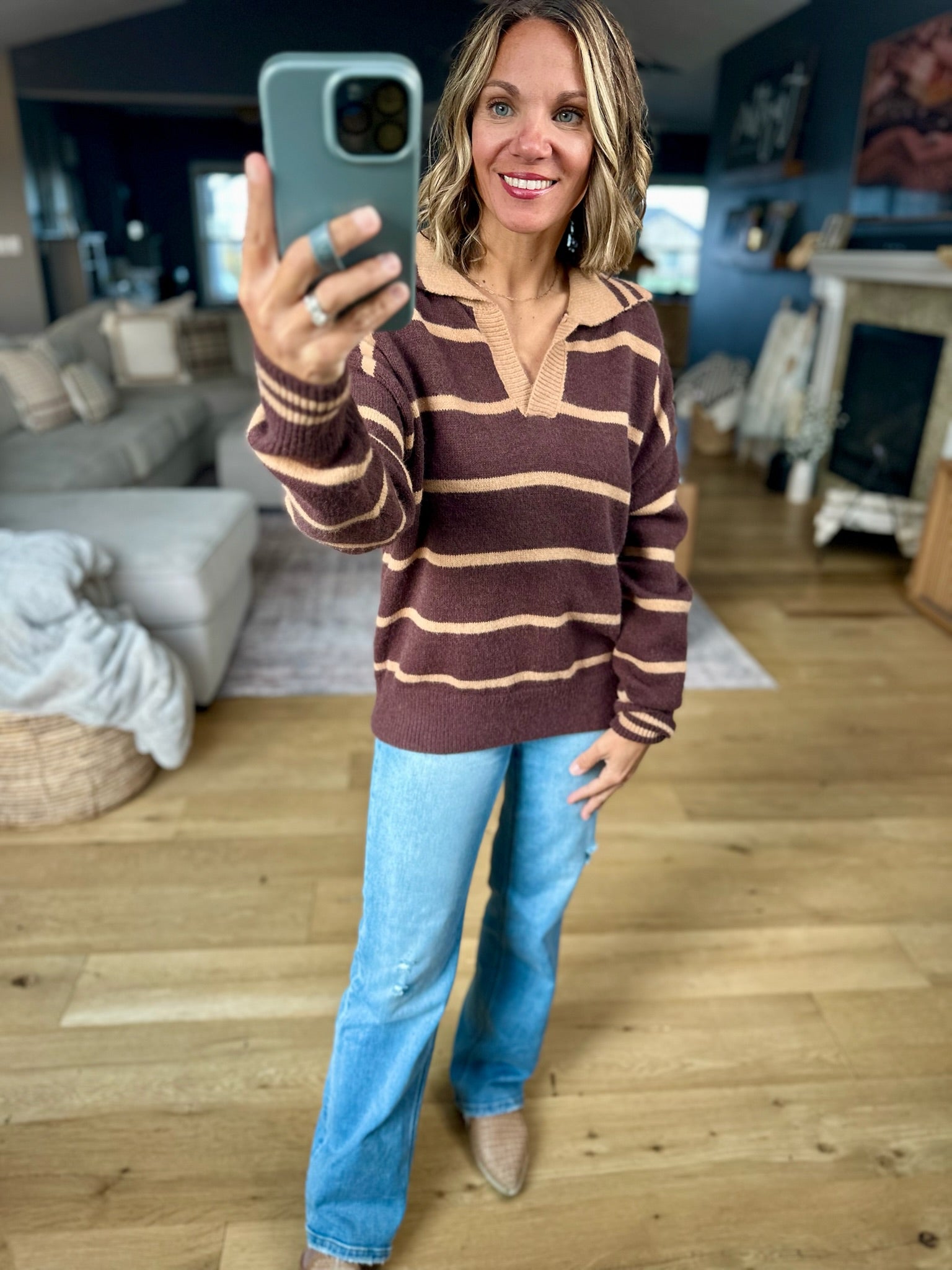 One Or The Other Striped Collared Sweater-sweater-& Merci-Anna Kaytes Boutique, Women's Fashion Boutique in Grinnell, Iowa