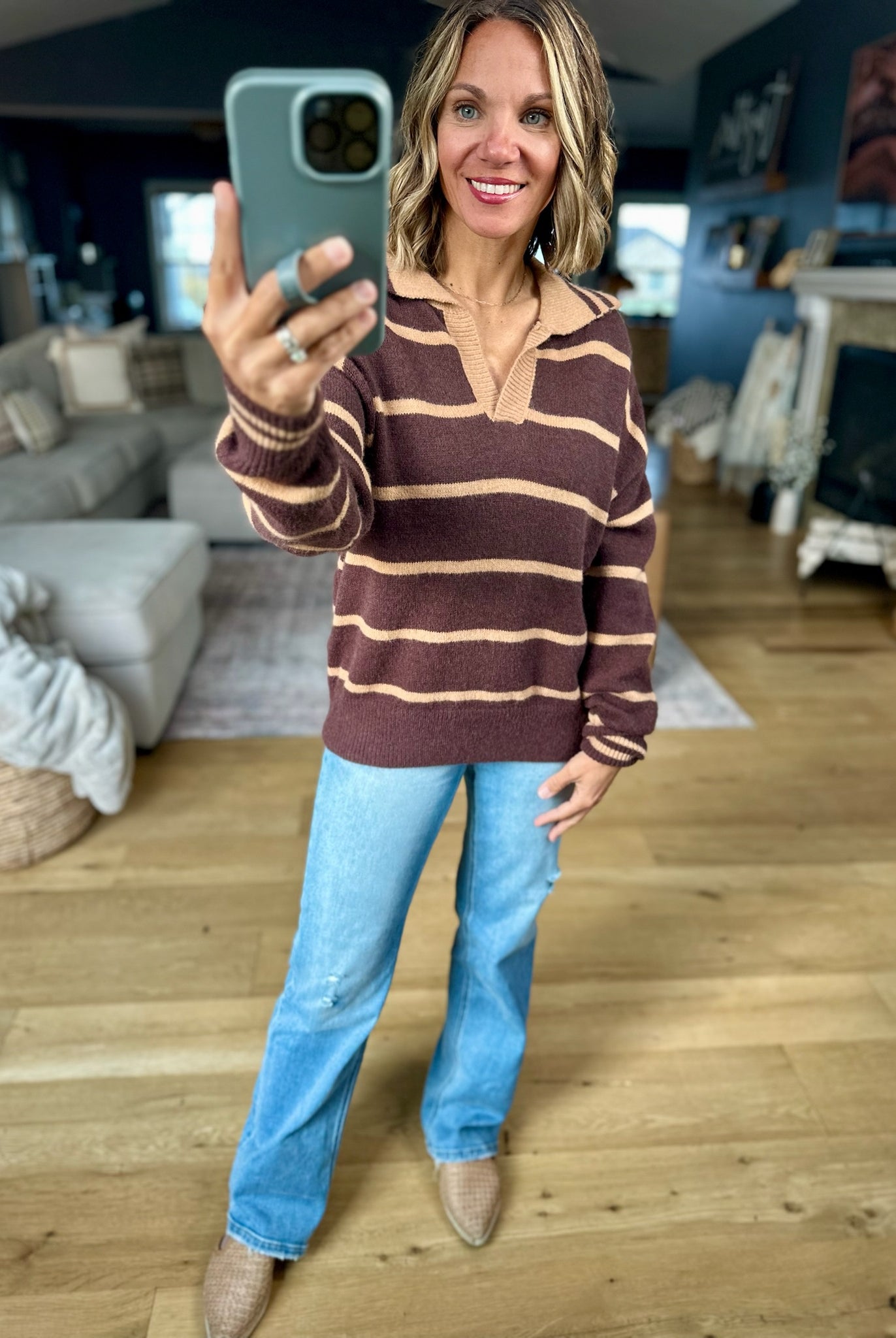 One Or The Other Striped Collared Sweater-& Merci-Anna Kaytes Boutique, Women's Fashion Boutique in Grinnell, Iowa