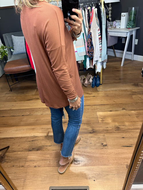 Taking Over Button Detail Flowy Longsleeve Top - Toffee-Wasabi & Mint WMT3123-Anna Kaytes Boutique, Women's Fashion Boutique in Grinnell, Iowa