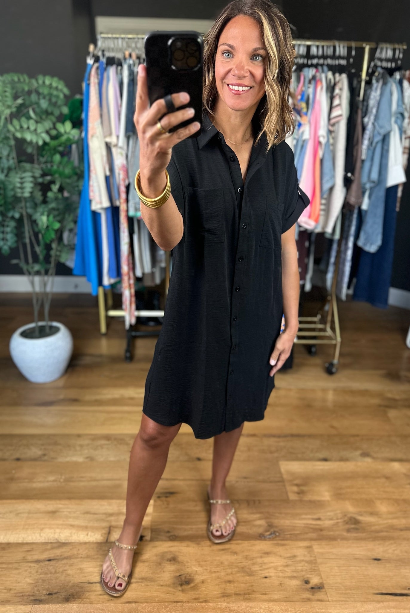 No Issues Button-Down Pocket Dress-Dresses-She & Sky-Anna Kaytes Boutique, Women's Fashion Boutique in Grinnell, Iowa