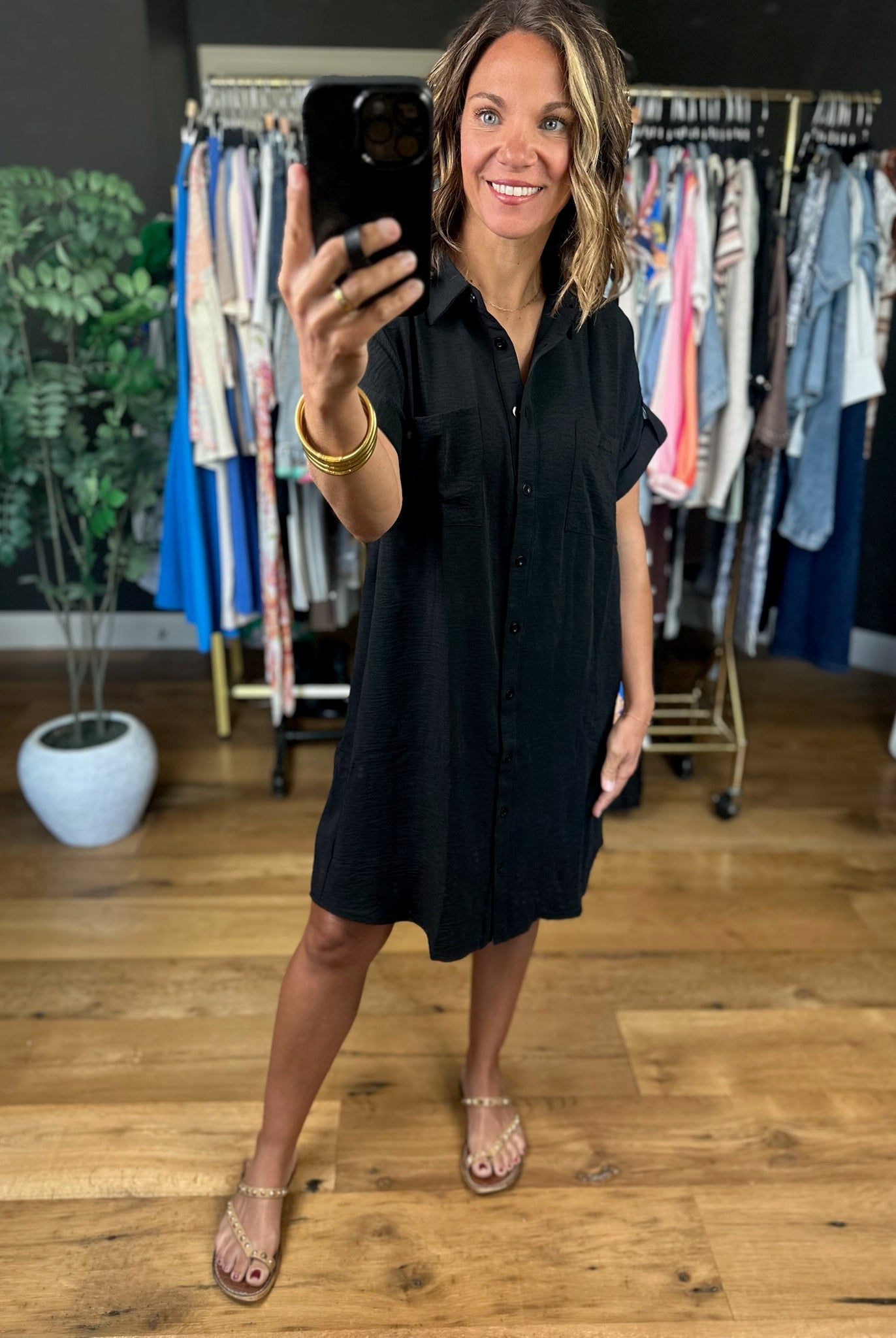No Issues Button-Down Pocket Dress-Dresses-She & Sky-Anna Kaytes Boutique, Women's Fashion Boutique in Grinnell, Iowa