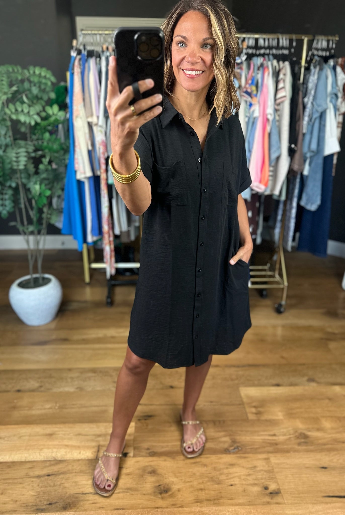 No Issues Button-Down Pocket Dress-Dresses-She & Sky-Anna Kaytes Boutique, Women's Fashion Boutique in Grinnell, Iowa