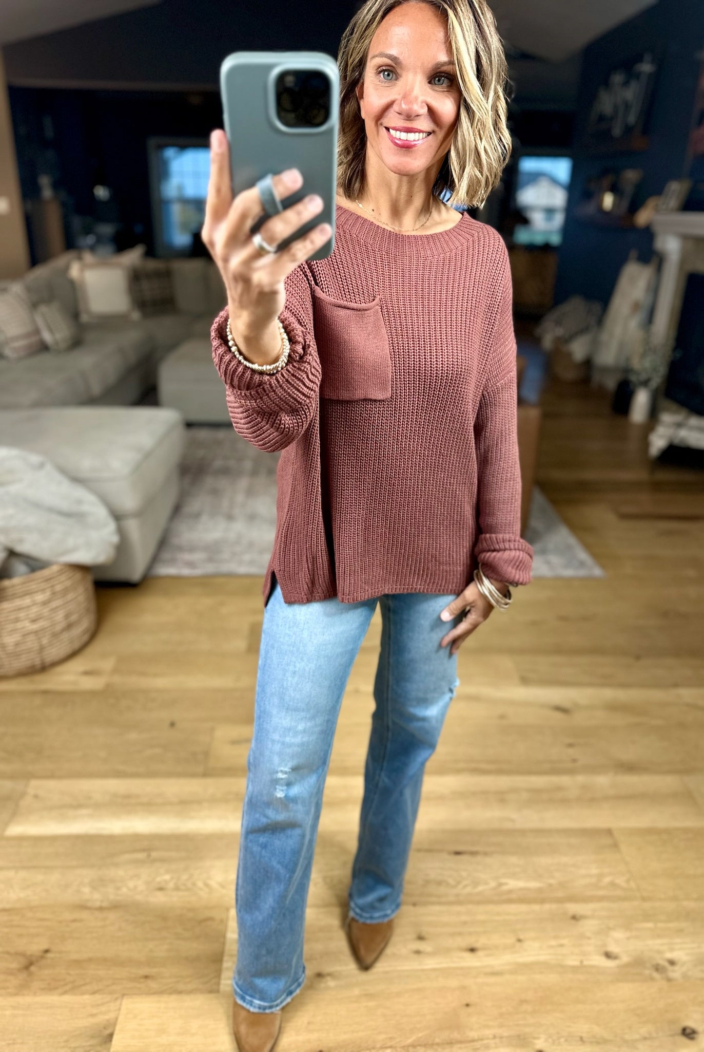 Wondering Why Knit Pocket Sweater-sweater-Wishlist-Anna Kaytes Boutique, Women's Fashion Boutique in Grinnell, Iowa