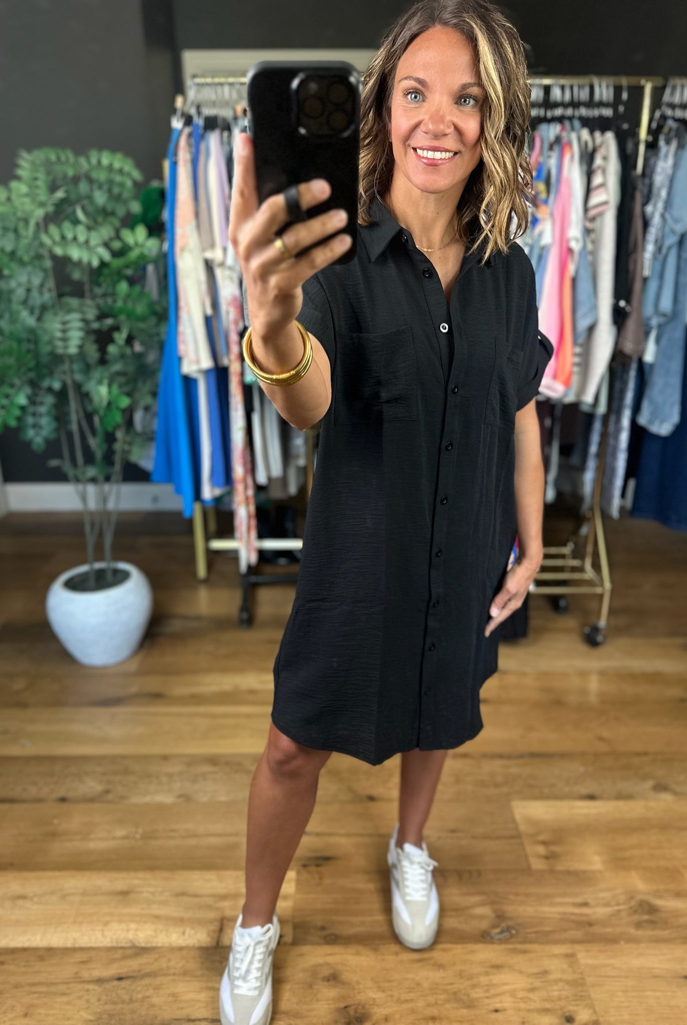 No Issues Button-Down Pocket Dress-Dresses-She & Sky-Anna Kaytes Boutique, Women's Fashion Boutique in Grinnell, Iowa
