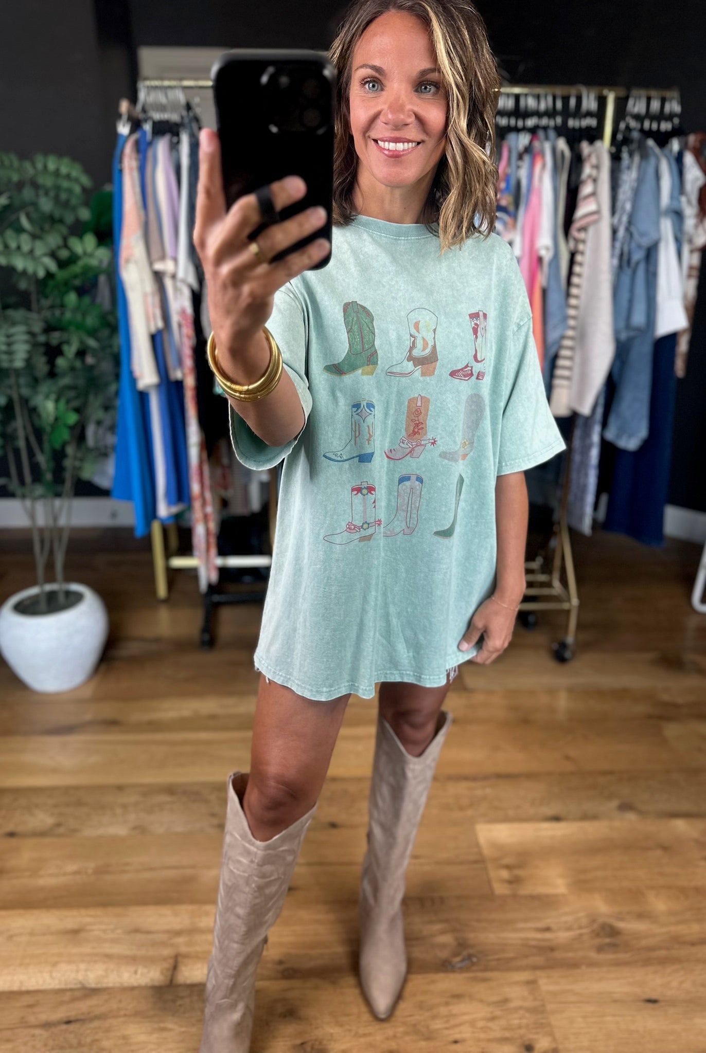 Showed Up In Boots Graphic Tee-Short Sleeves-Easel-Anna Kaytes Boutique, Women's Fashion Boutique in Grinnell, Iowa