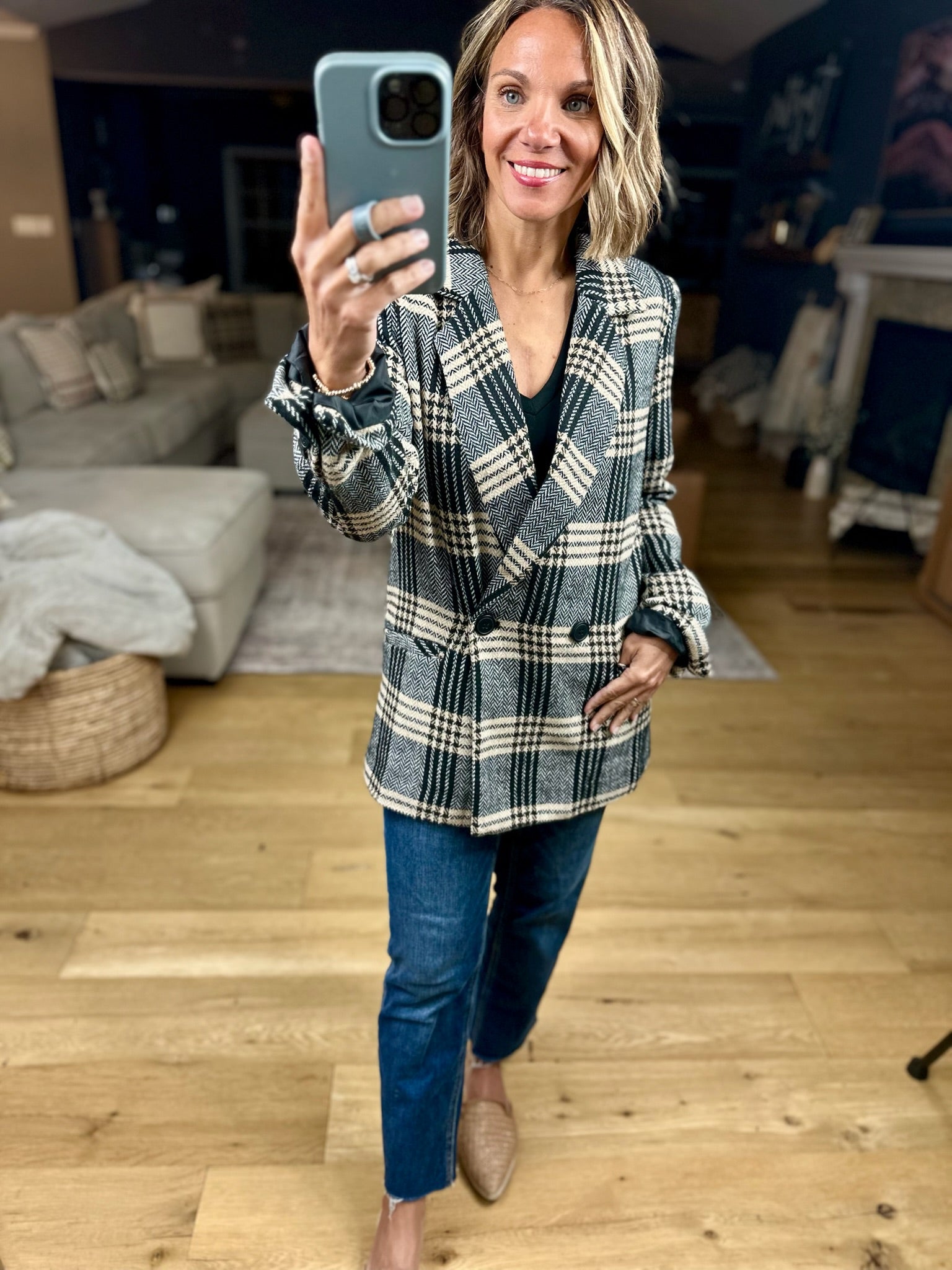 Type Of Talk Plaid Blazer Jacket-Blu Pepper-Anna Kaytes Boutique, Women's Fashion Boutique in Grinnell, Iowa