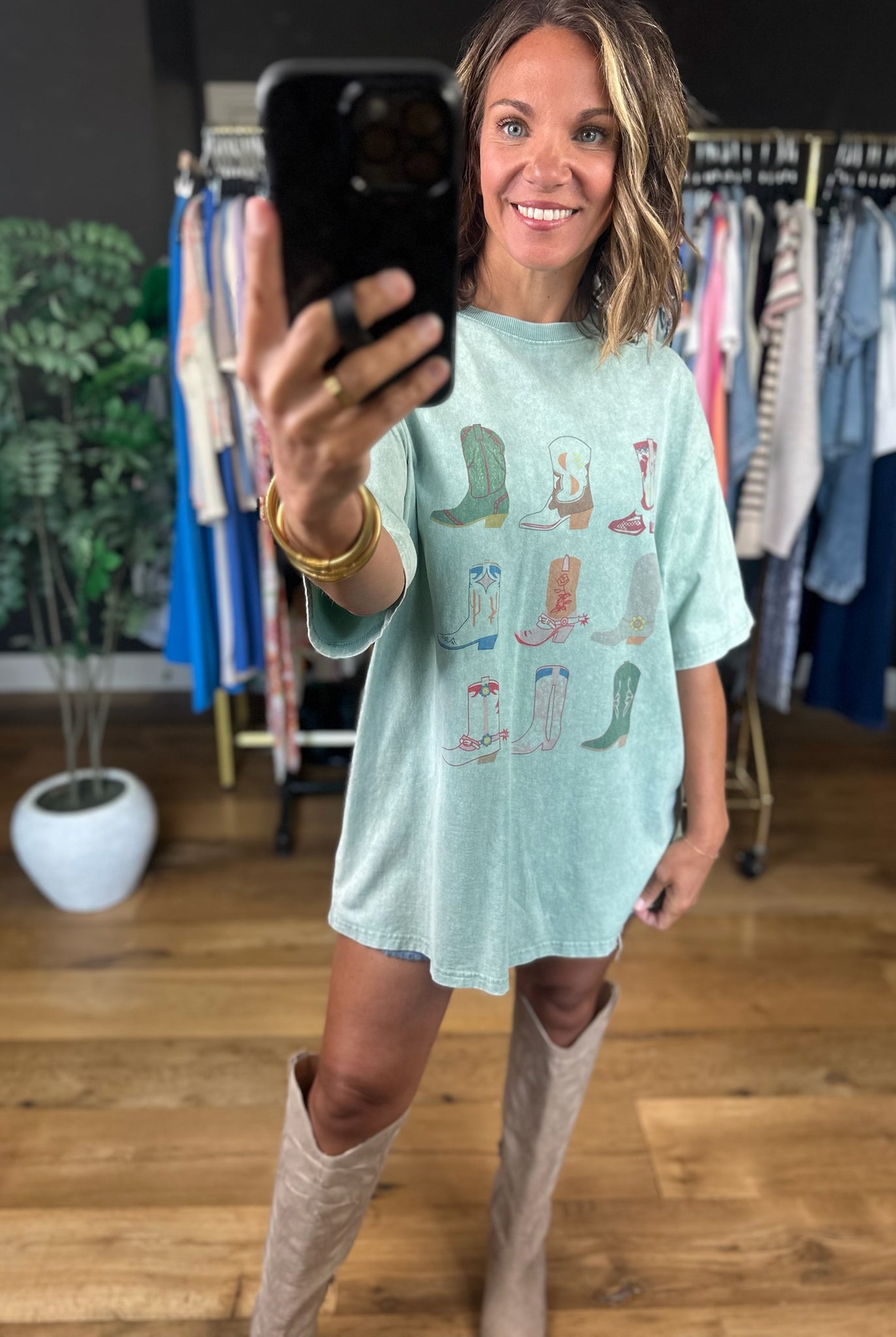 Showed Up In Boots Graphic Tee-Short Sleeves-Easel-Anna Kaytes Boutique, Women's Fashion Boutique in Grinnell, Iowa