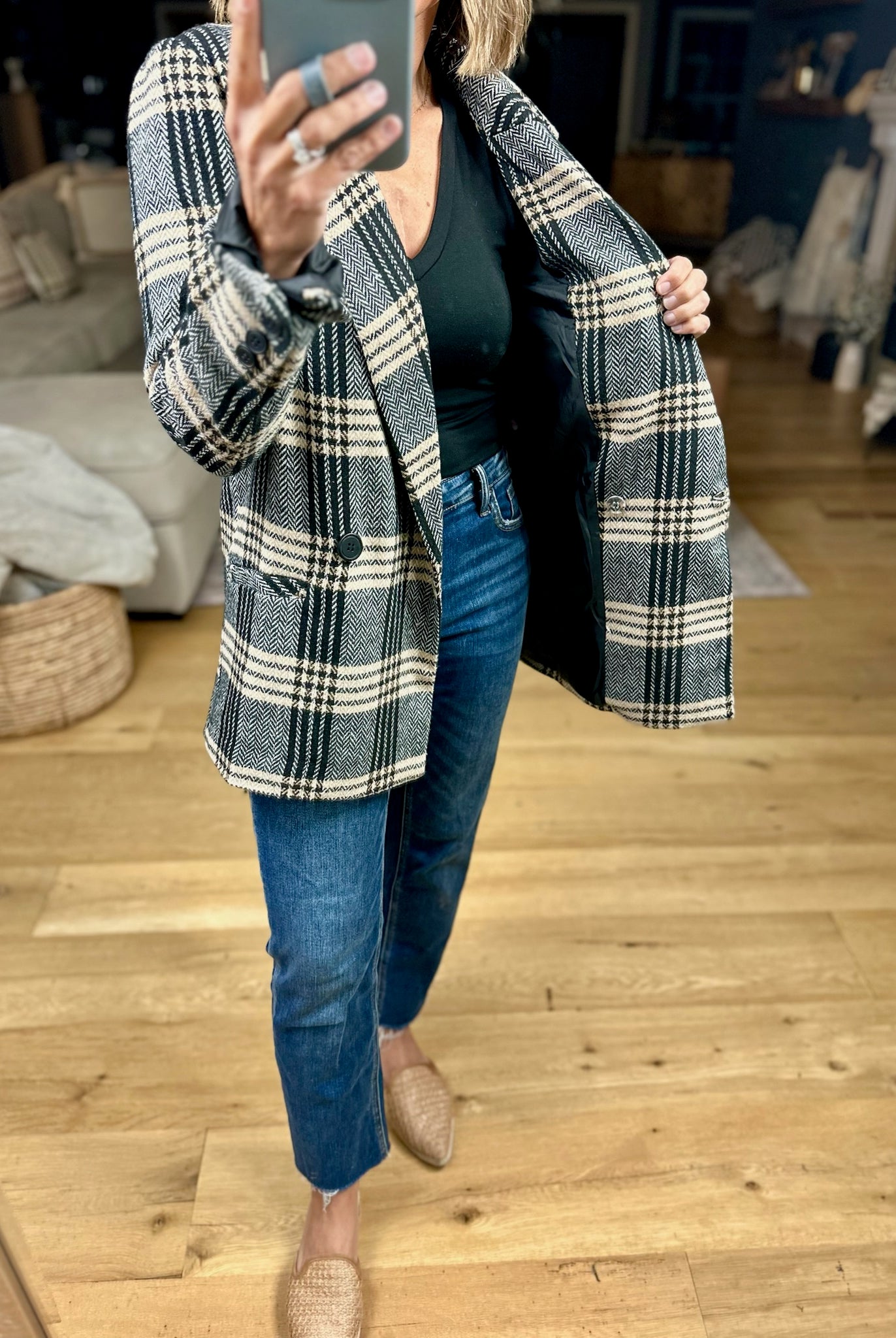 Type Of Talk Plaid Blazer Jacket-Blu Pepper-Anna Kaytes Boutique, Women's Fashion Boutique in Grinnell, Iowa