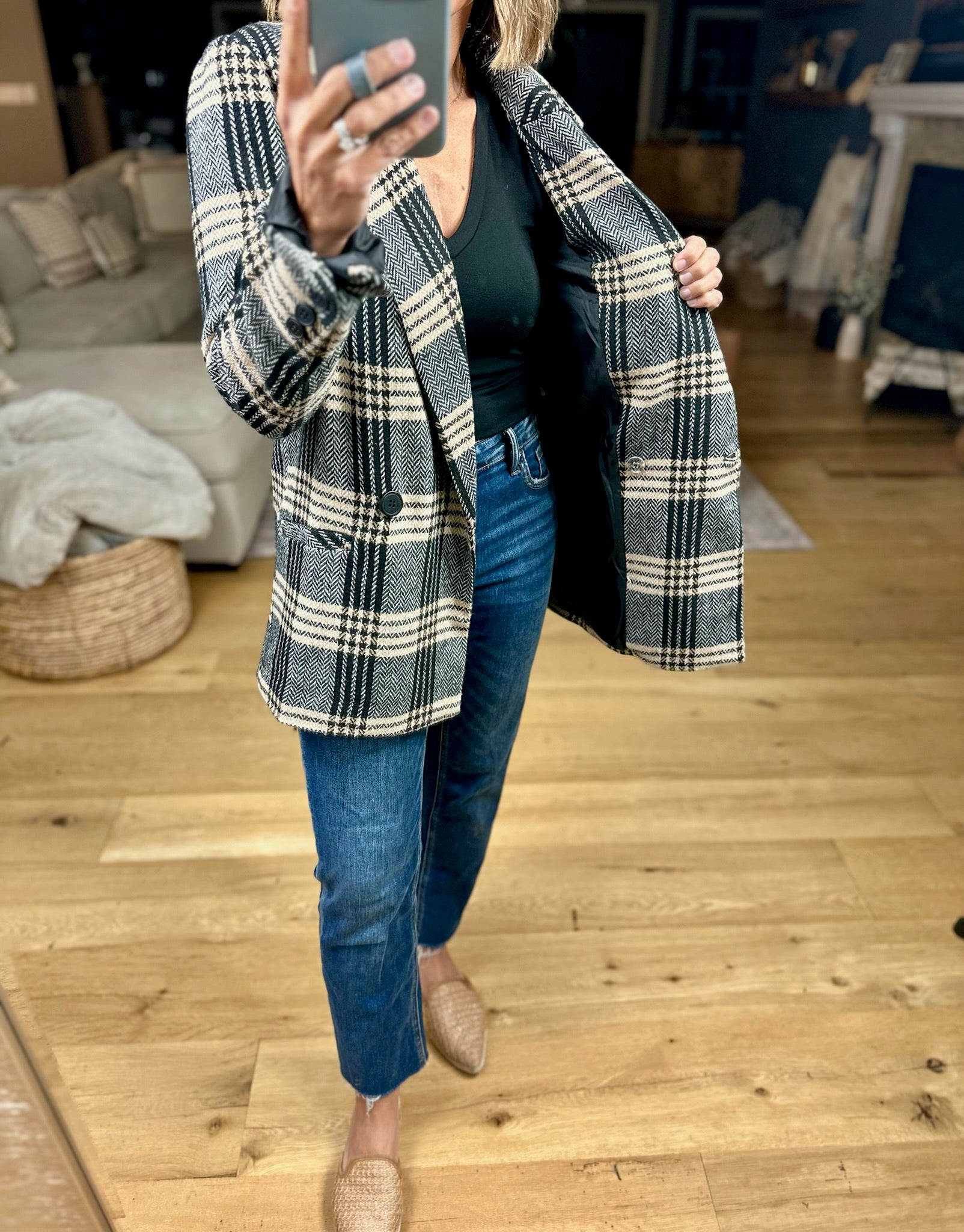 Type Of Talk Plaid Blazer Jacket-Blu Pepper-Anna Kaytes Boutique, Women's Fashion Boutique in Grinnell, Iowa
