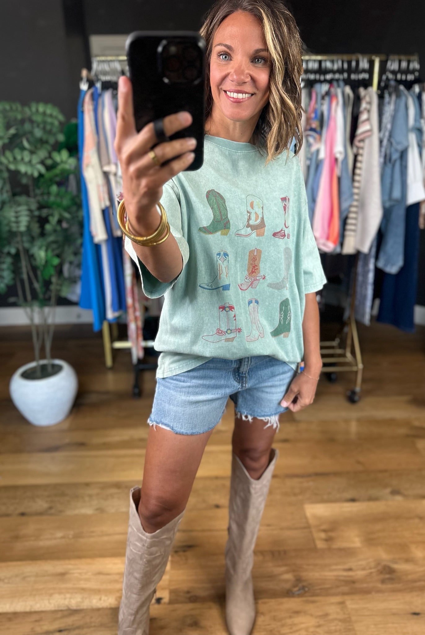Showed Up In Boots Graphic Tee-Short Sleeves-Easel-Anna Kaytes Boutique, Women's Fashion Boutique in Grinnell, Iowa