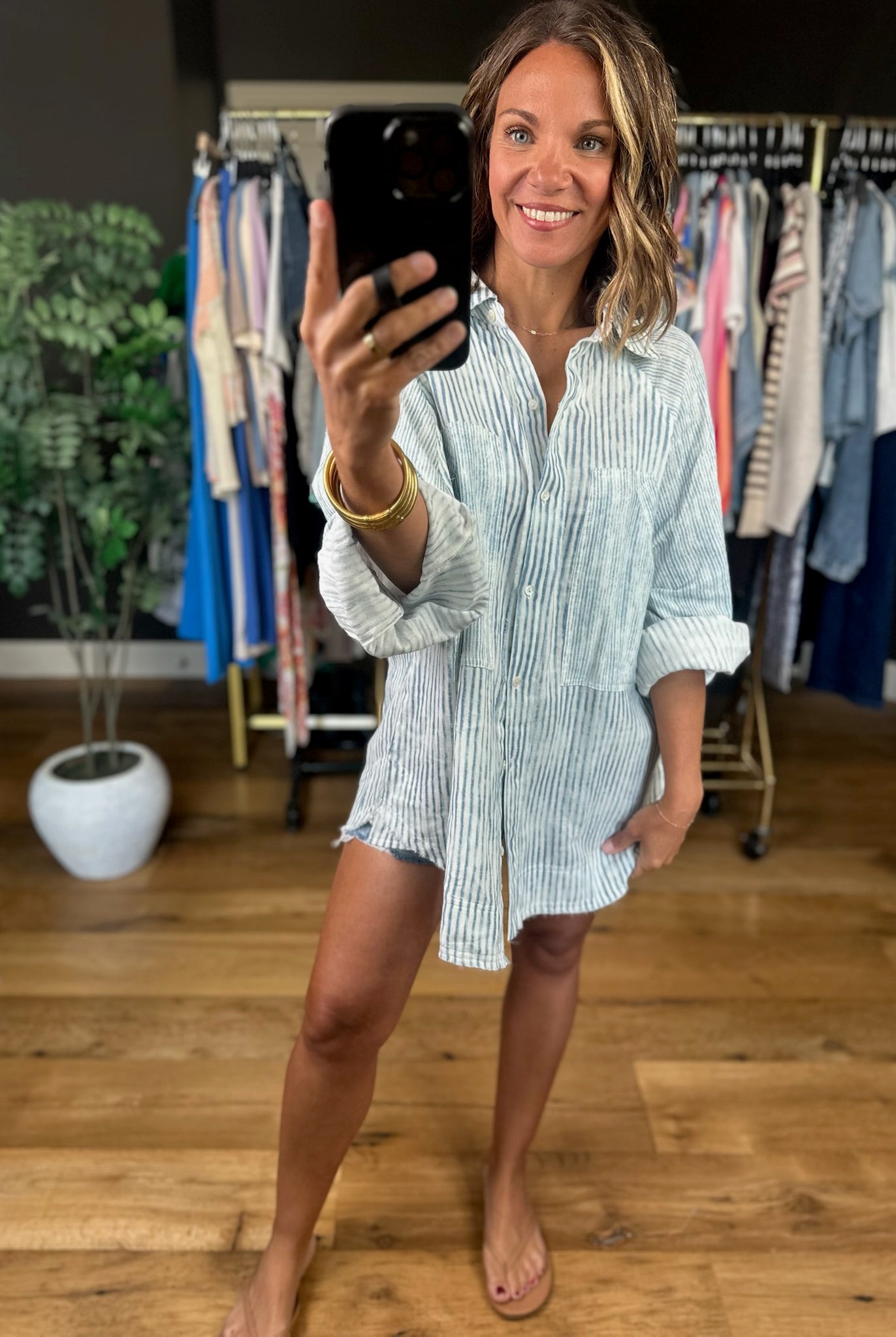 Picture Perfect Striped Button-Down Top-Long Sleeves-POL-Anna Kaytes Boutique, Women's Fashion Boutique in Grinnell, Iowa