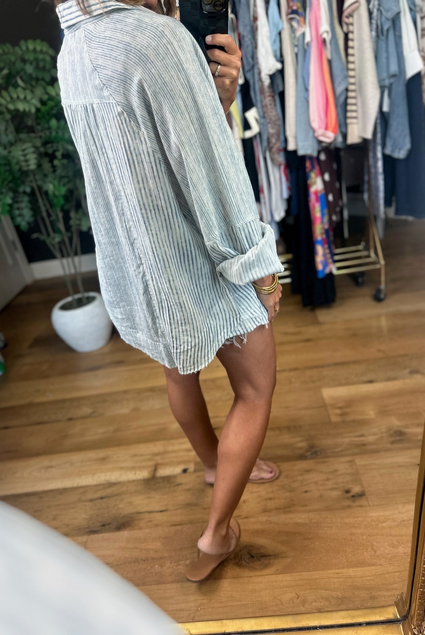Picture Perfect Striped Button-Down Top-Long Sleeves-POL-Anna Kaytes Boutique, Women's Fashion Boutique in Grinnell, Iowa
