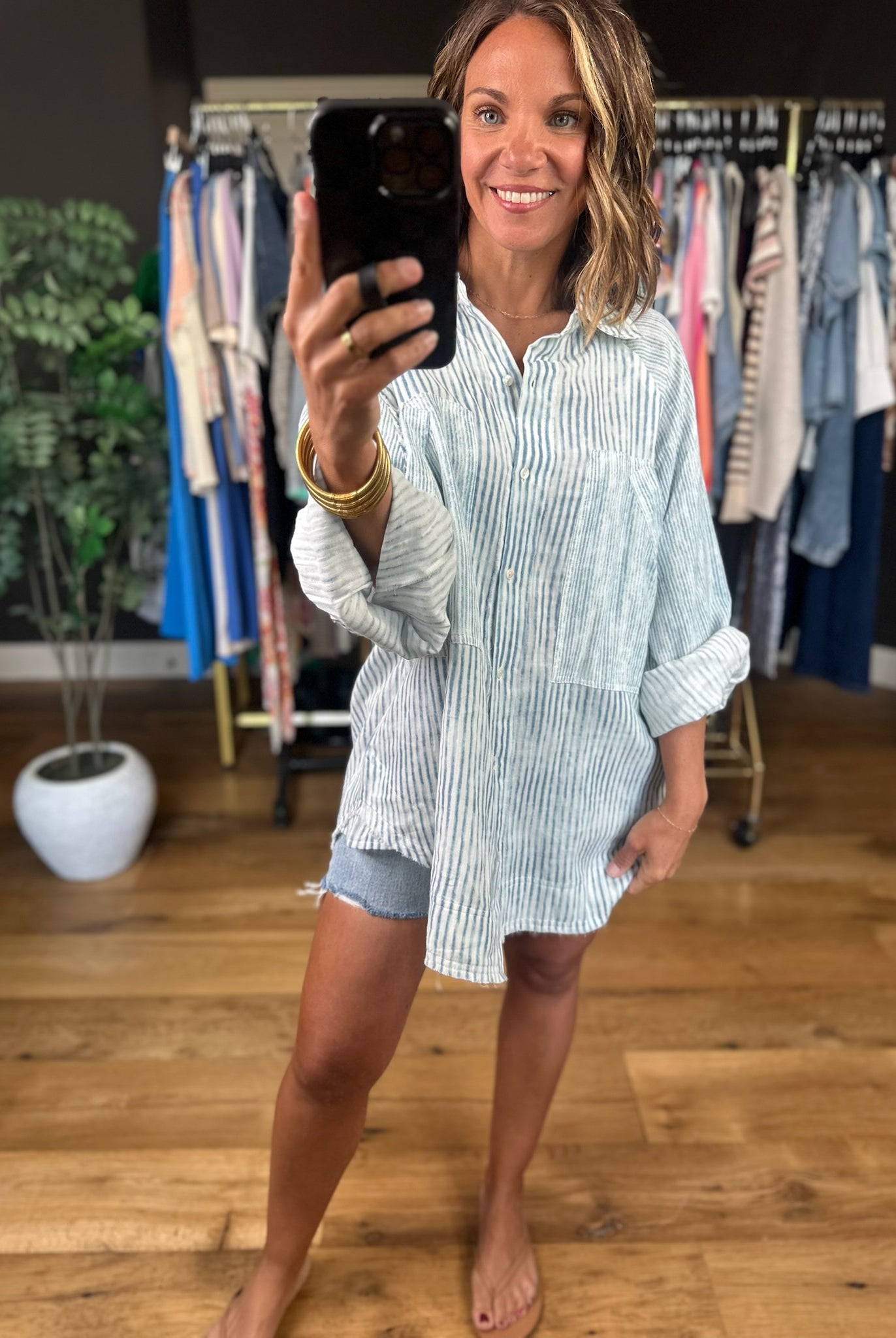 Picture Perfect Striped Button-Down Top-Long Sleeves-POL-Anna Kaytes Boutique, Women's Fashion Boutique in Grinnell, Iowa
