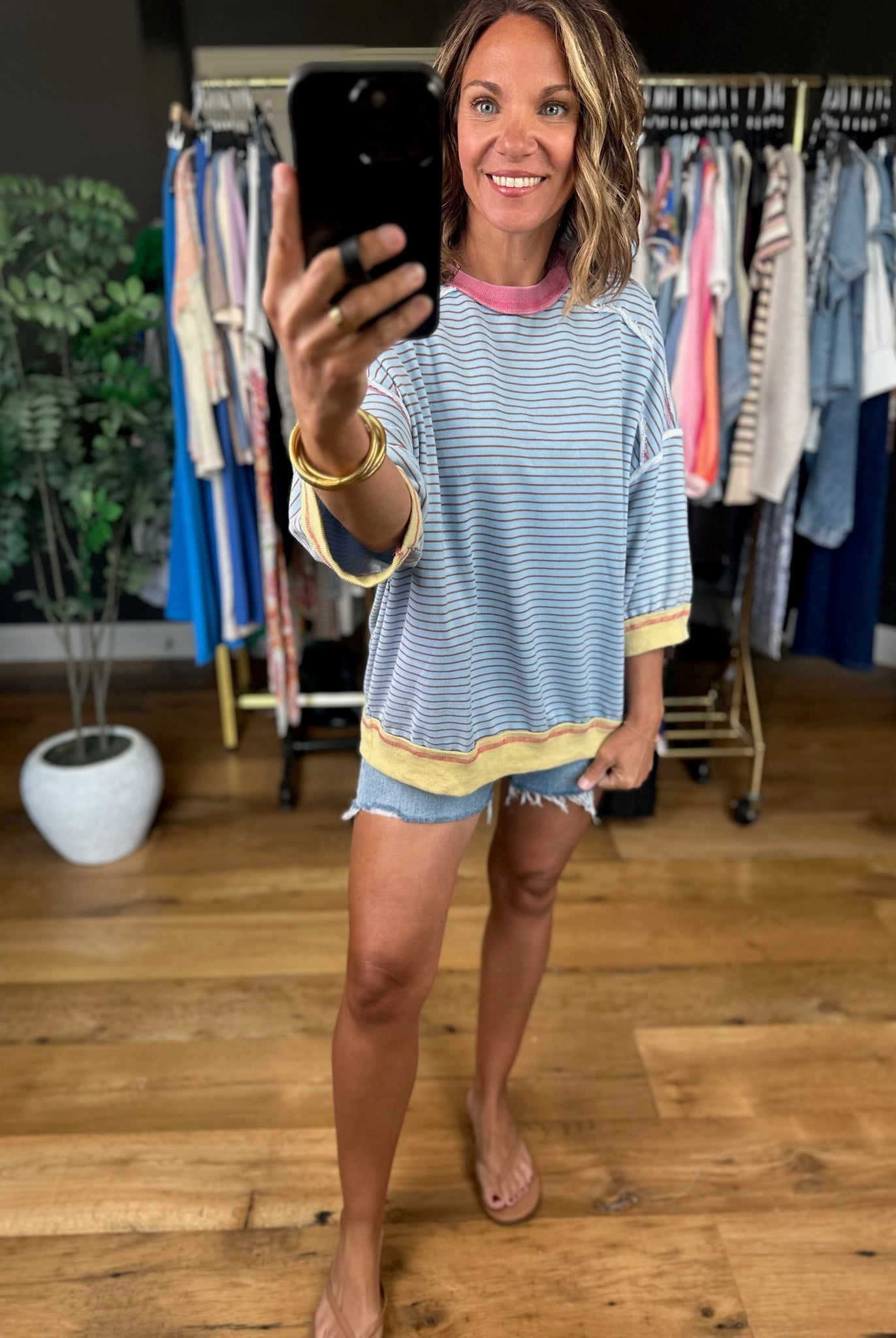 My Kind Of Feeling Contrasting Striped Top-Short Sleeves-Easel-Anna Kaytes Boutique, Women's Fashion Boutique in Grinnell, Iowa