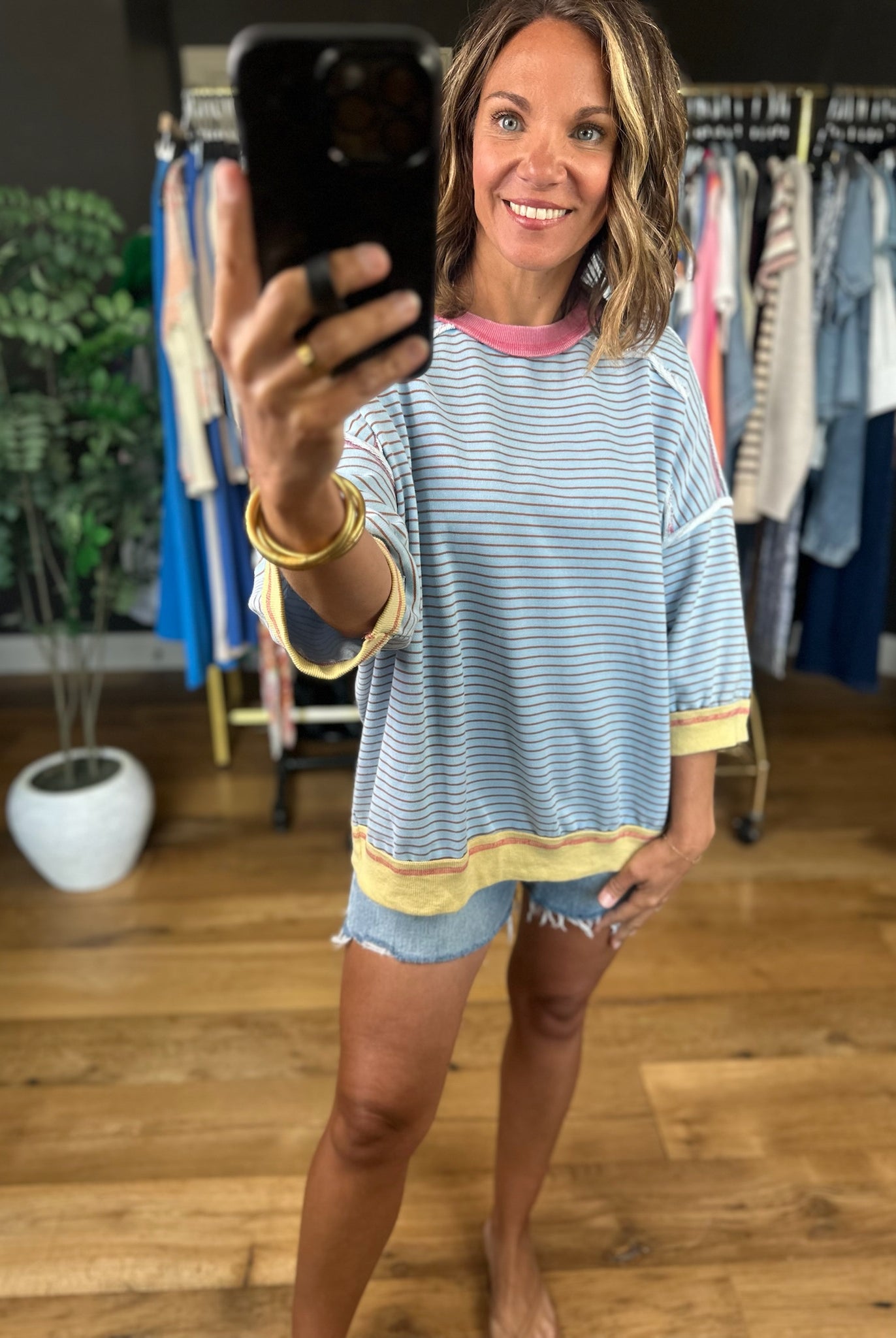 My Kind Of Feeling Contrasting Striped Top-Short Sleeves-Easel-Anna Kaytes Boutique, Women's Fashion Boutique in Grinnell, Iowa