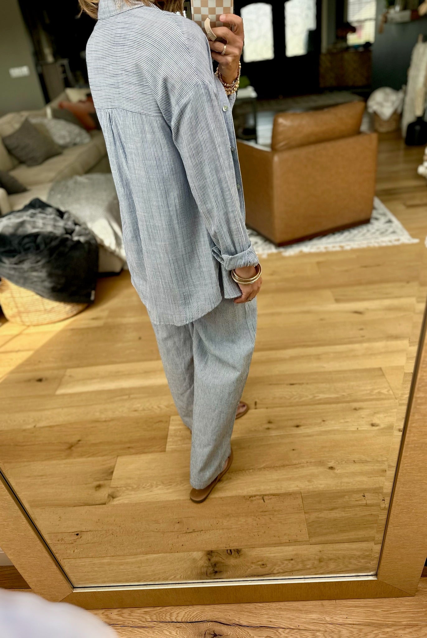 For My Comfort Linen-Blend Pocket Button-Down Top - Denim-Be cool-Anna Kaytes Boutique, Women's Fashion Boutique in Grinnell, Iowa