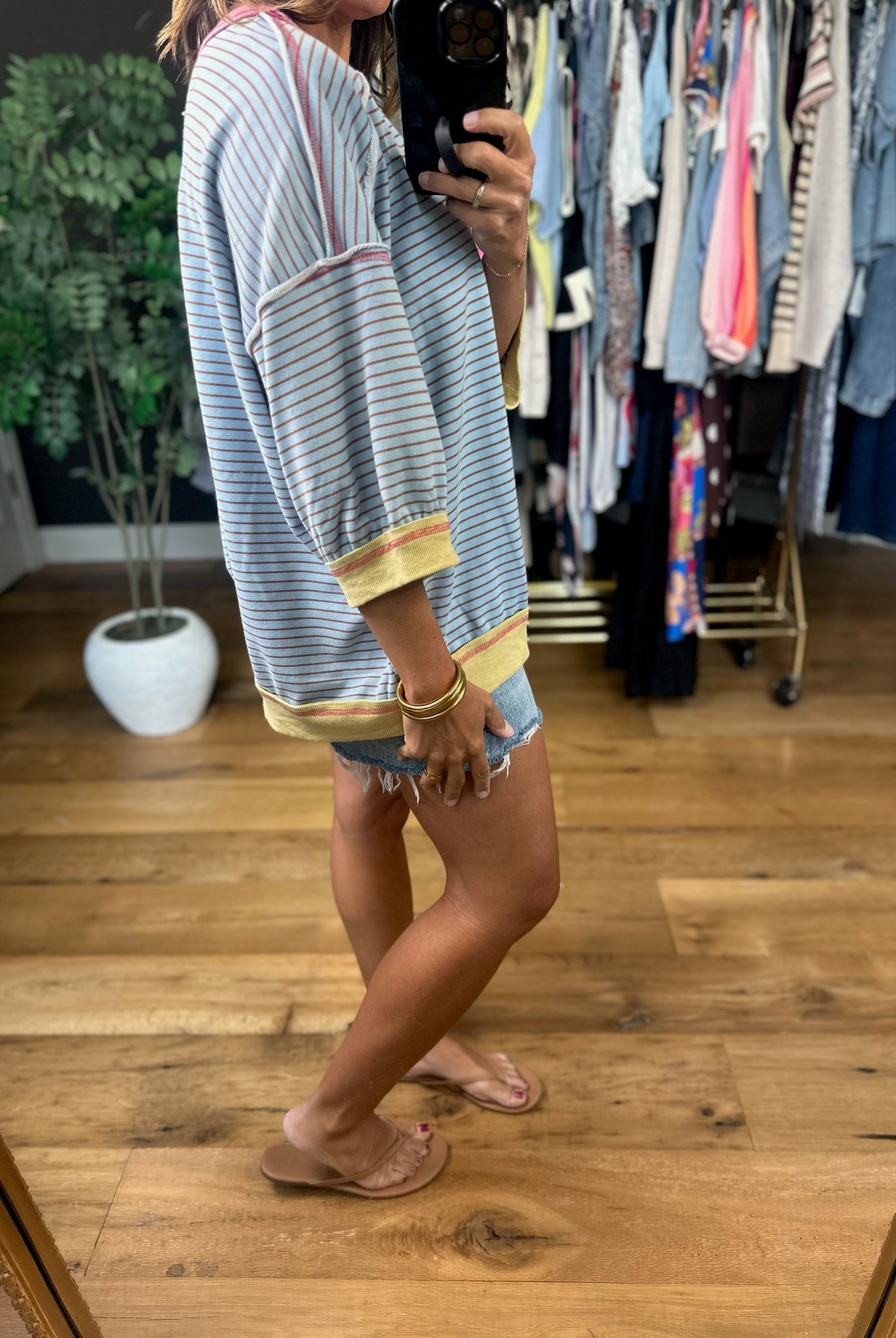 My Kind Of Feeling Contrasting Striped Top-Short Sleeves-Easel-Anna Kaytes Boutique, Women's Fashion Boutique in Grinnell, Iowa
