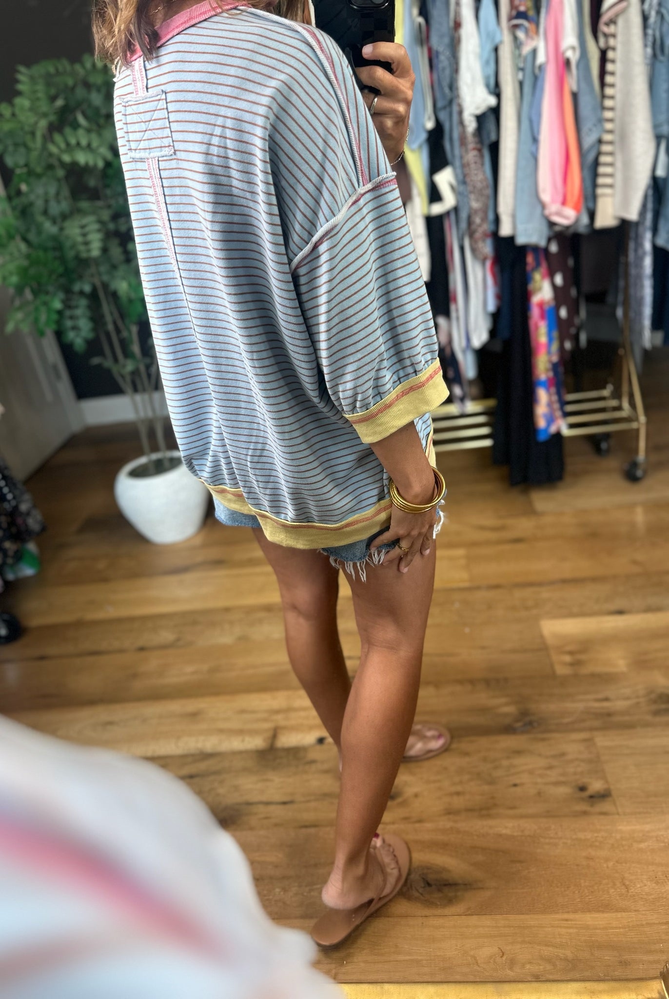 My Kind Of Feeling Contrasting Striped Top-Short Sleeves-Easel-Anna Kaytes Boutique, Women's Fashion Boutique in Grinnell, Iowa