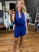 Your Attention V-Neck Romper - Dark Blue-Rompers-Entro-Anna Kaytes Boutique, Women's Fashion Boutique in Grinnell, Iowa
