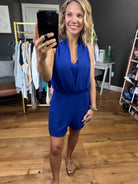 Your Attention V-Neck Romper - Dark Blue-Rompers-Entro-Anna Kaytes Boutique, Women's Fashion Boutique in Grinnell, Iowa