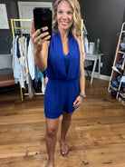 Your Attention V-Neck Romper - Dark Blue-Rompers-Entro-Anna Kaytes Boutique, Women's Fashion Boutique in Grinnell, Iowa