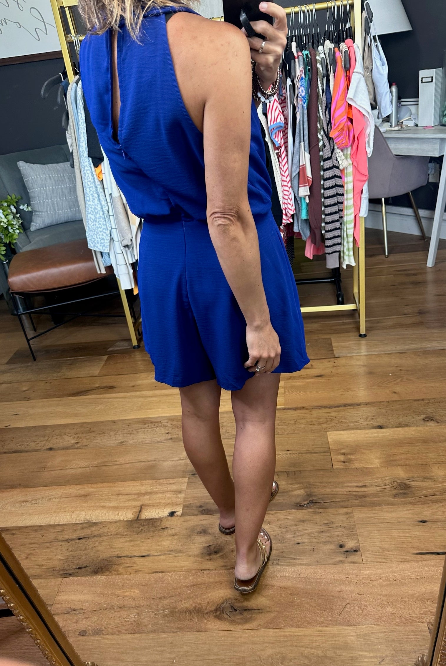 Your Attention V-Neck Romper - Dark Blue-Rompers-Entro-Anna Kaytes Boutique, Women's Fashion Boutique in Grinnell, Iowa